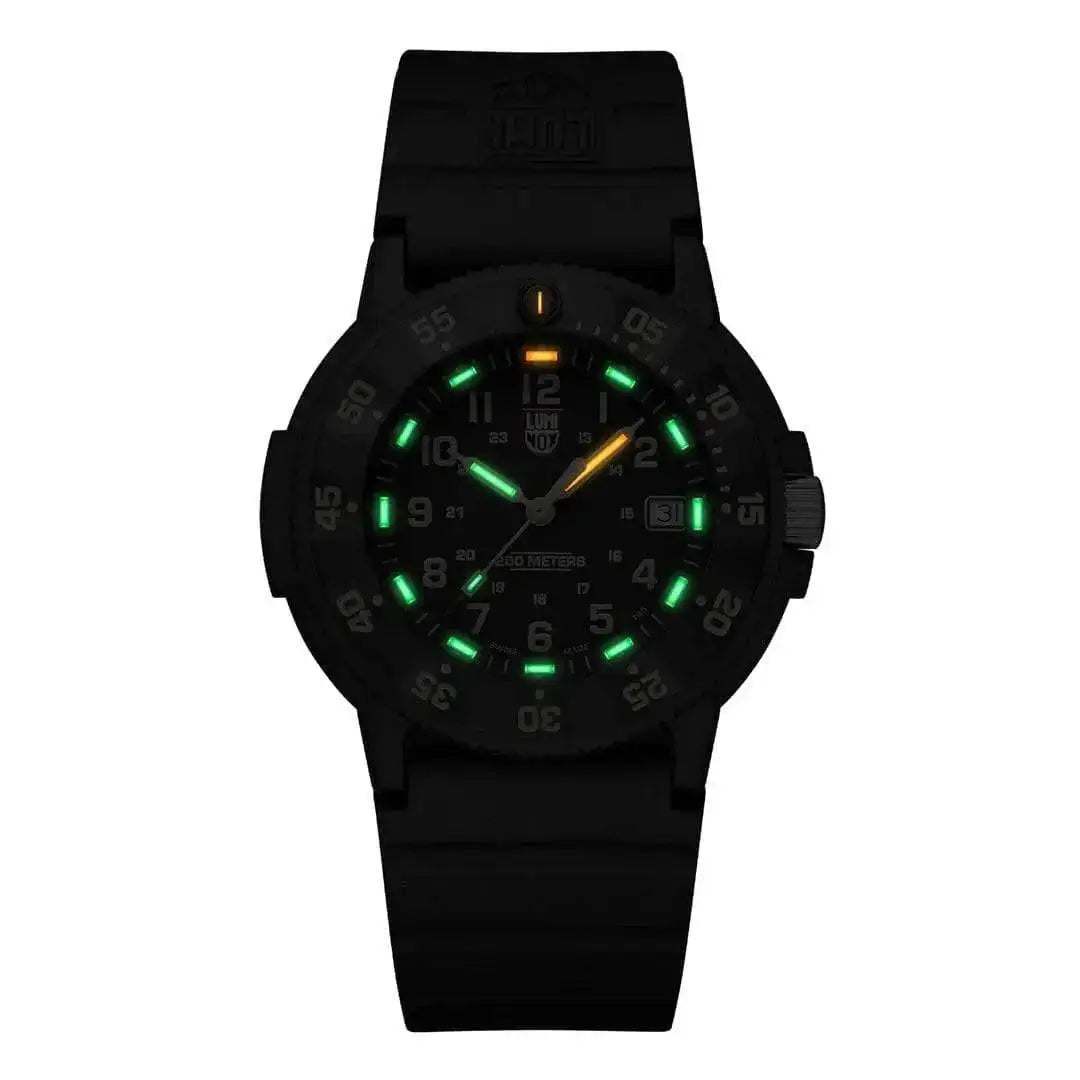 Luminox Navy Seal 3000 Series Watch XS.3001.EVO.OR.S featuring self-powered illumination for visibility in low-light conditions. from John Bull Clothing