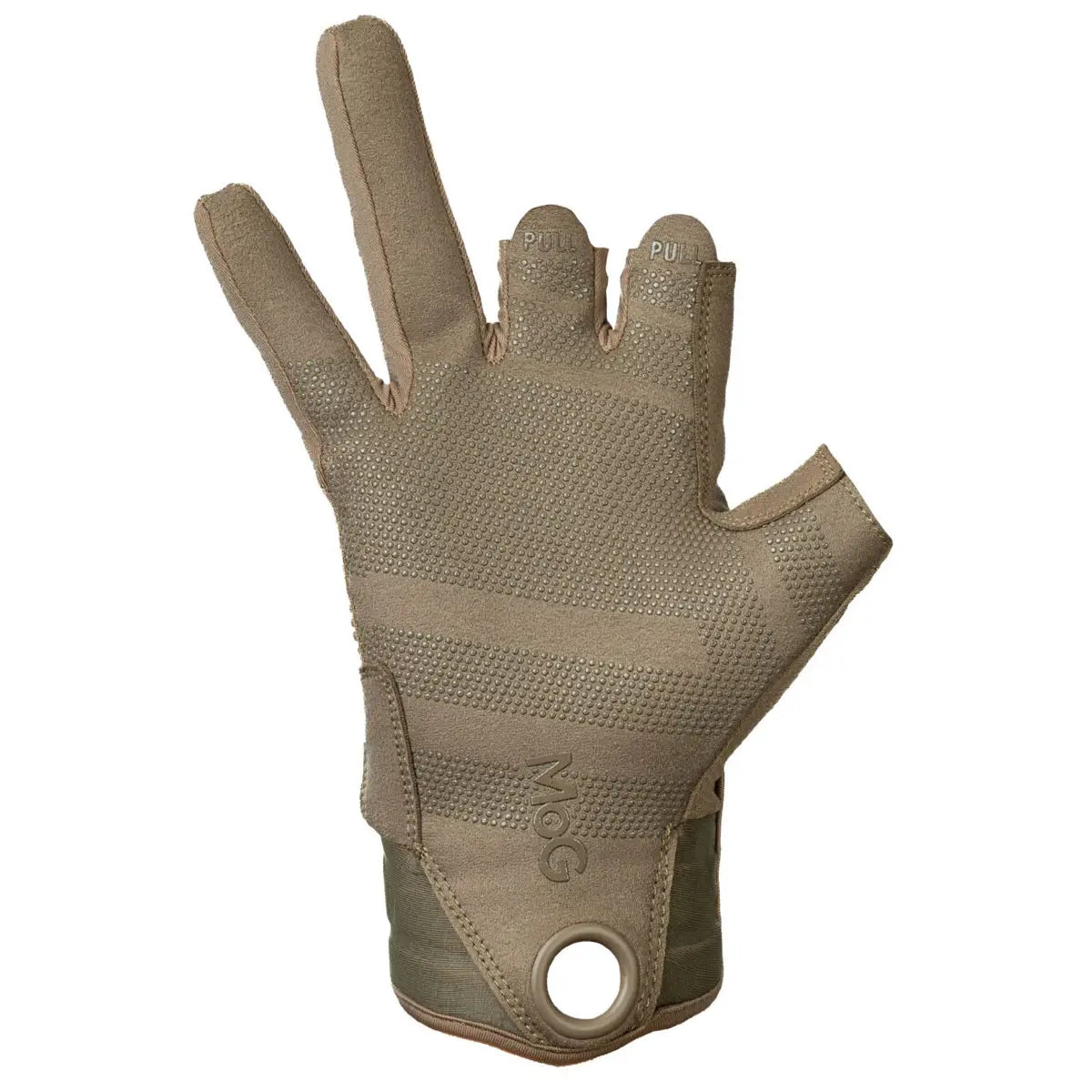 Back view of MoG Target High Abrasion Ergoshield Gloves - Trivium Brown showing textured palm surface and reinforced wrist loop.