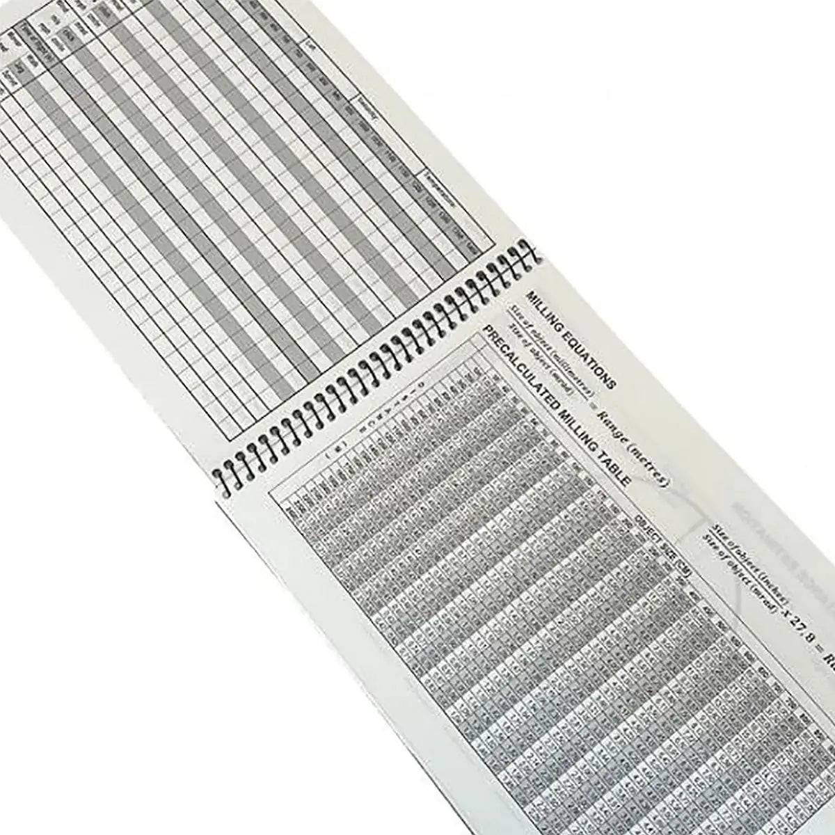 Modestone Snipers Waterproof Logbook A5 featuring ballistic tables and milling calculations for accurate long-range shooting adjustments.