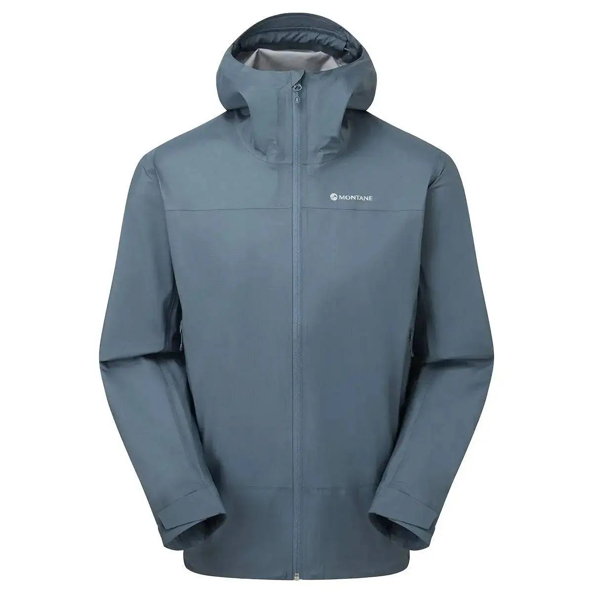 Montane Mens Cetus Lite Waterproof Jacket in blue, featuring a sleek design with a fully adjustable hood and breathable waterproof material. Stone Blue from John Bull Clothing