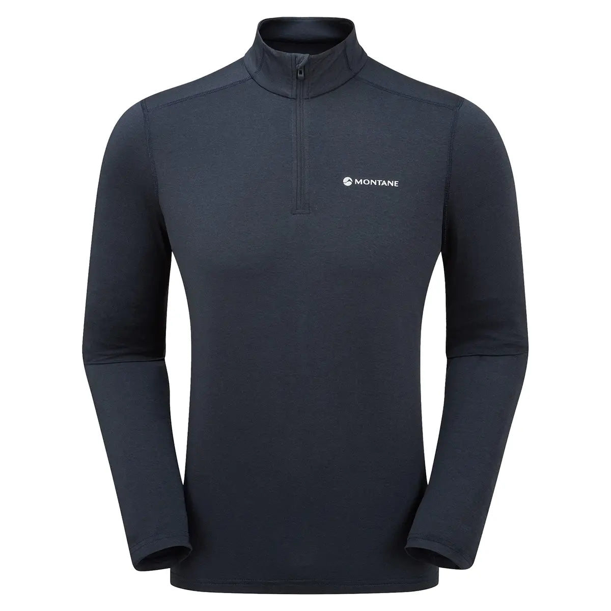 Montane Mens Dart XT Zip Neck Long Sleeved Thermal Top in navy blue, breathable and warm for alpine expeditions and winter training.