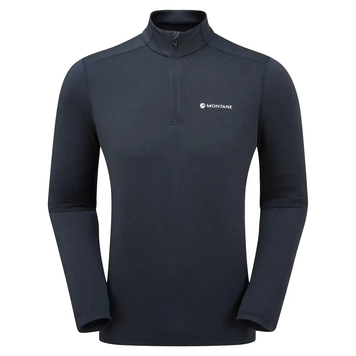 Montane Mens Dart XT Zip Neck Long Sleeved Thermal Top in navy blue, breathable and warm for alpine expeditions and winter training. Eclipse Blue from John Bull Clothing