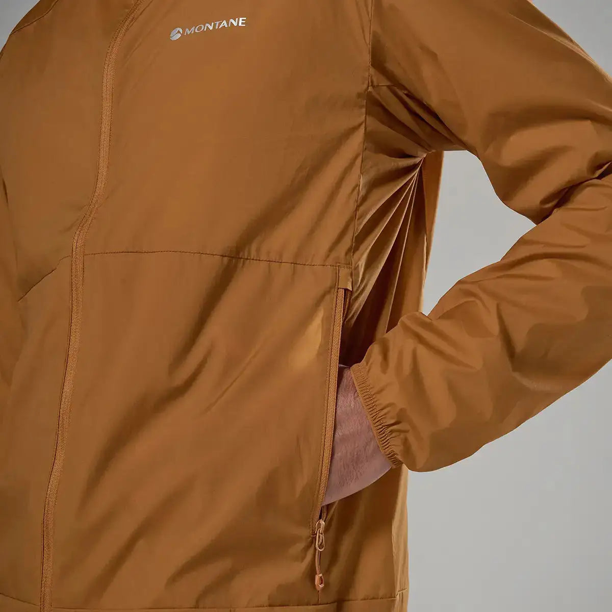 Montane men's featherlite hooded windproof jacket with side pocket and logo from John Bull Clothing