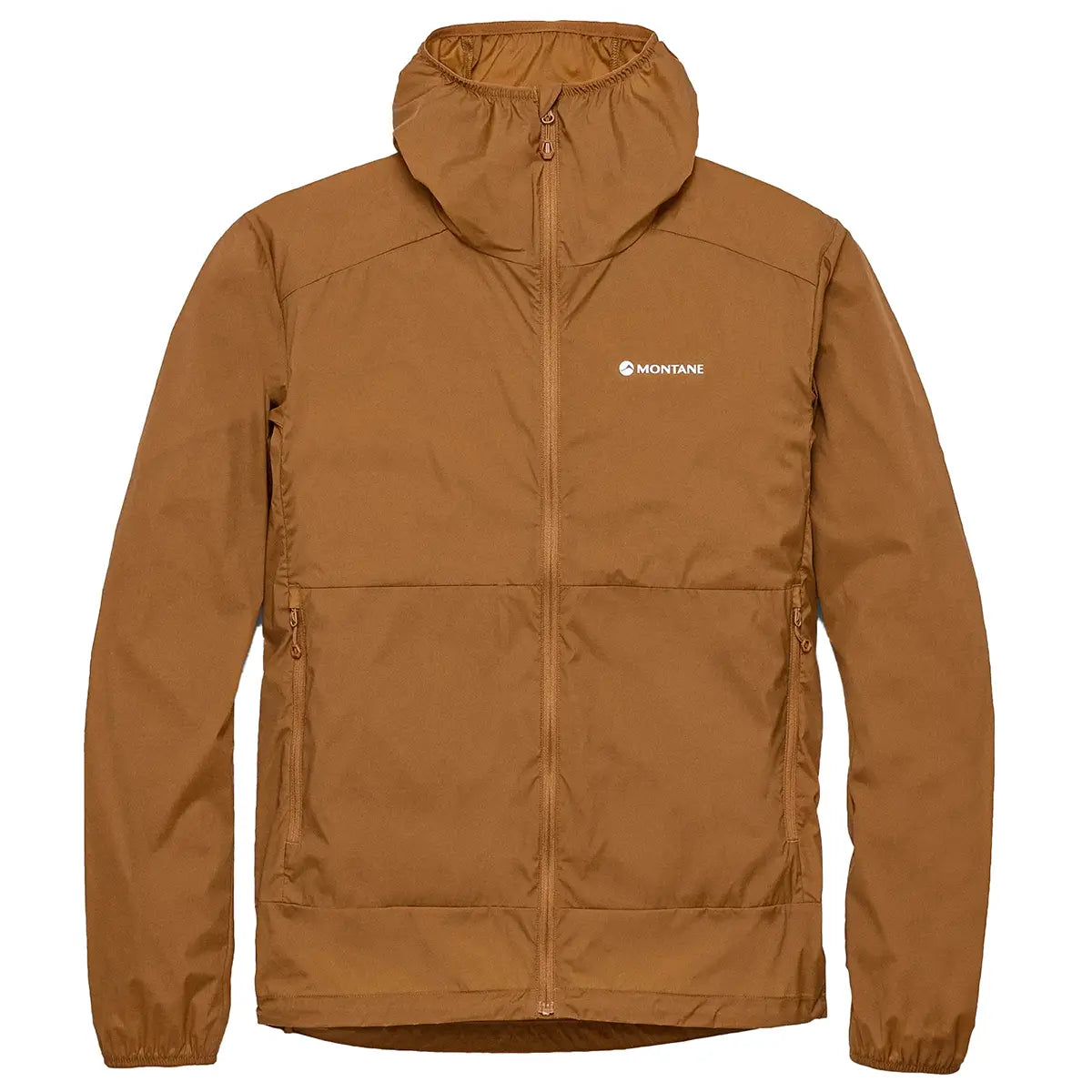 Montane men's navy windproof jacket with hood and logo for outdoor apparel