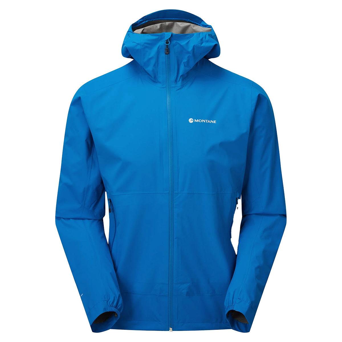 Montane Mens Minimus Lite Waterproof Jacket in bright blue, lightweight and breathable rain coat for endurance outdoor activities.