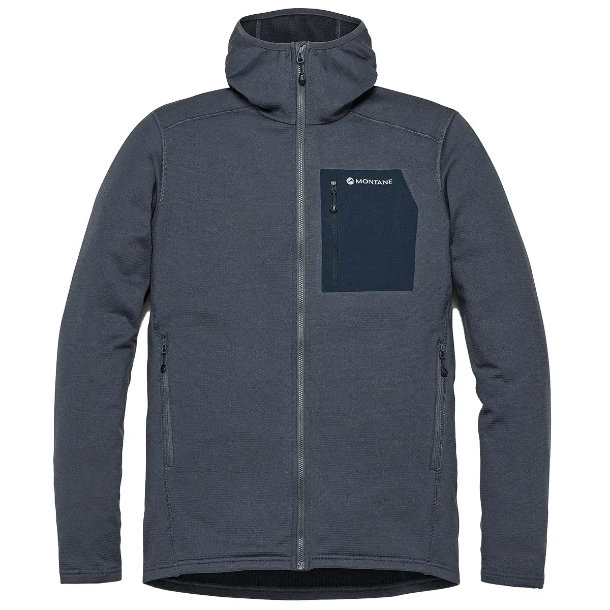 Montane men's Protium CP hoodie fleece jacket in dark gray, technical activewear jacket with zip pockets