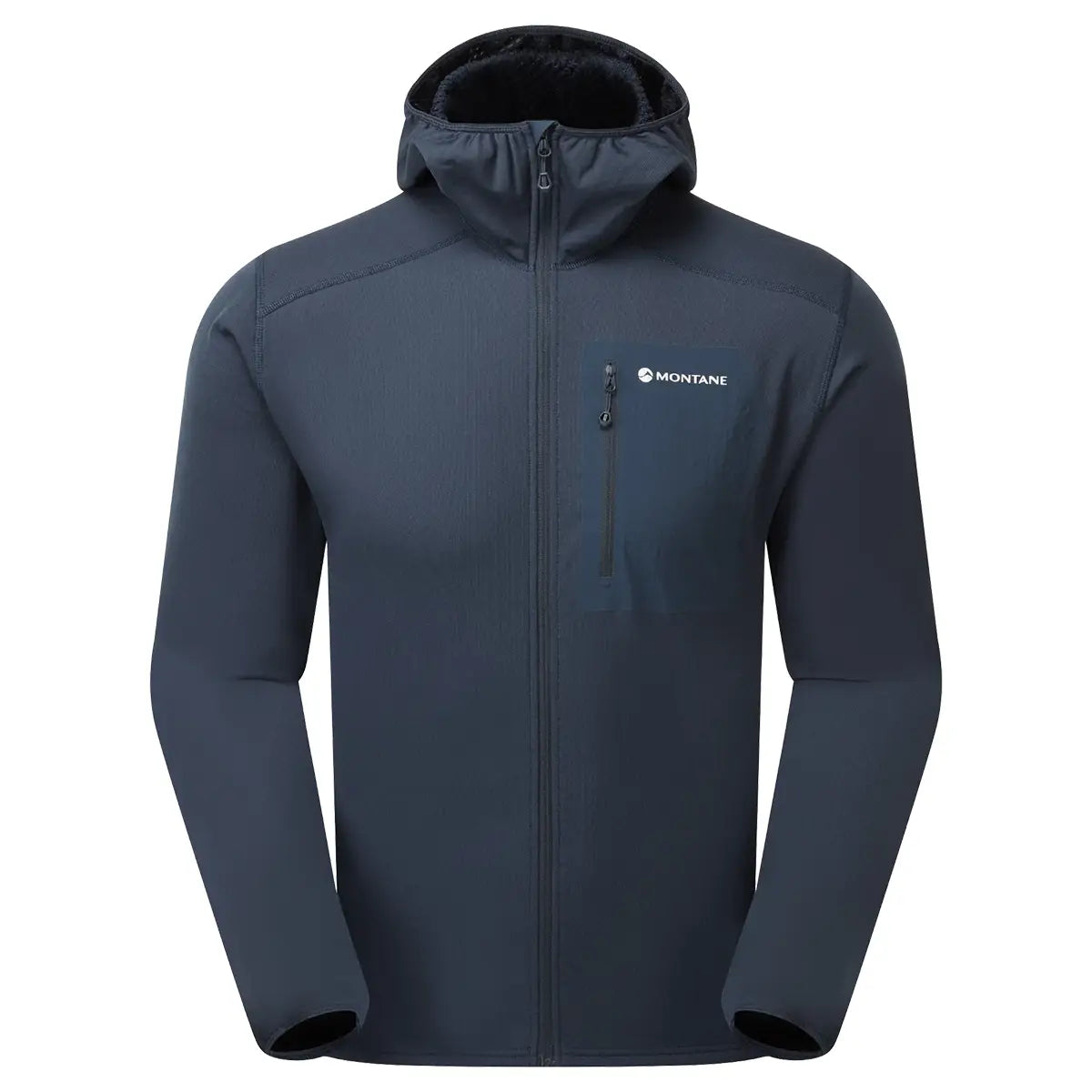 Montane men's lightweight softshell jacket with hood, navy color, front zipper, and chest pocket, designed for outdoor activities - SKU: JB1620-EB-S