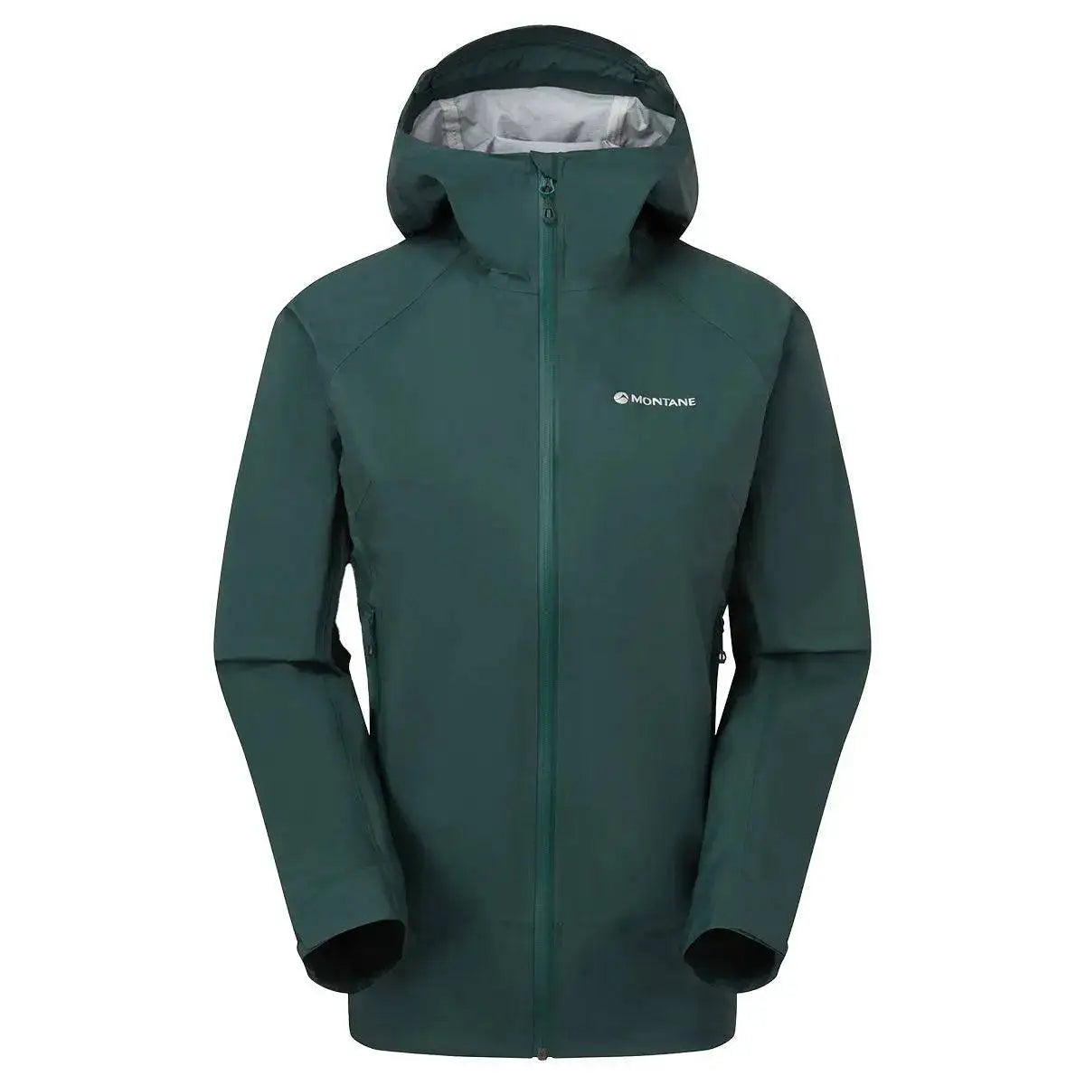 Montane Women's Cetus Lite Waterproof Jacket in dark green, featuring a hood and breathable waterproof fabric for outdoor adventures. from John Bull Clothing