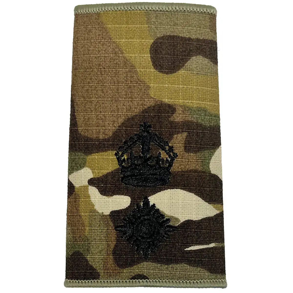Multicam Rank Slide with crown and pip in black embroidery, signifying high-ranking officer, part of John Bulls collection. Kings Crown - Lt Colonel from John Bull Clothing