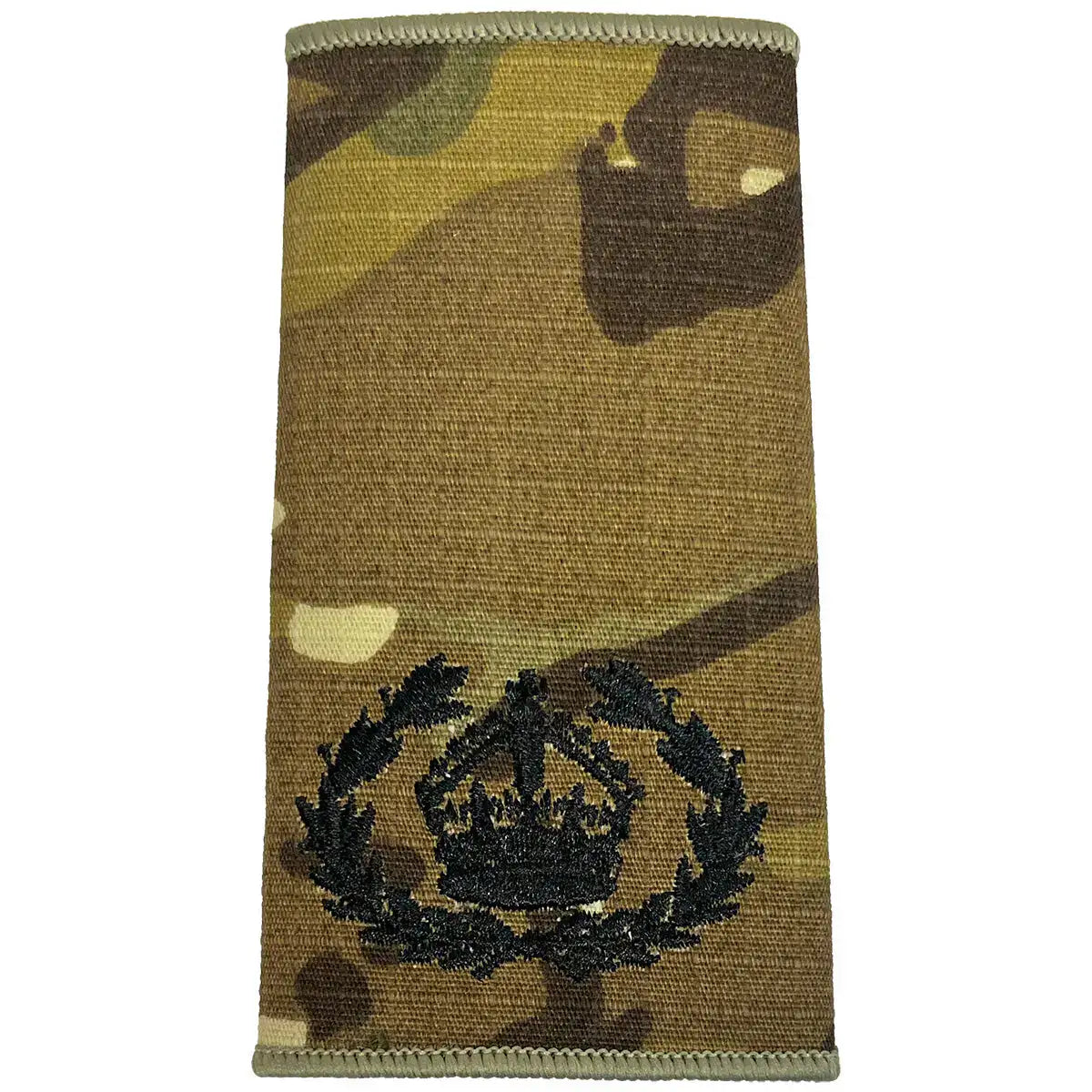 Multicam Rank Slide with black embroidered crown in wreath, suitable for high-ranking military personnel, by John Bulls. Kings Crown - WO2 RQMS (Crown & Laurel Wreath) from John Bull Clothing