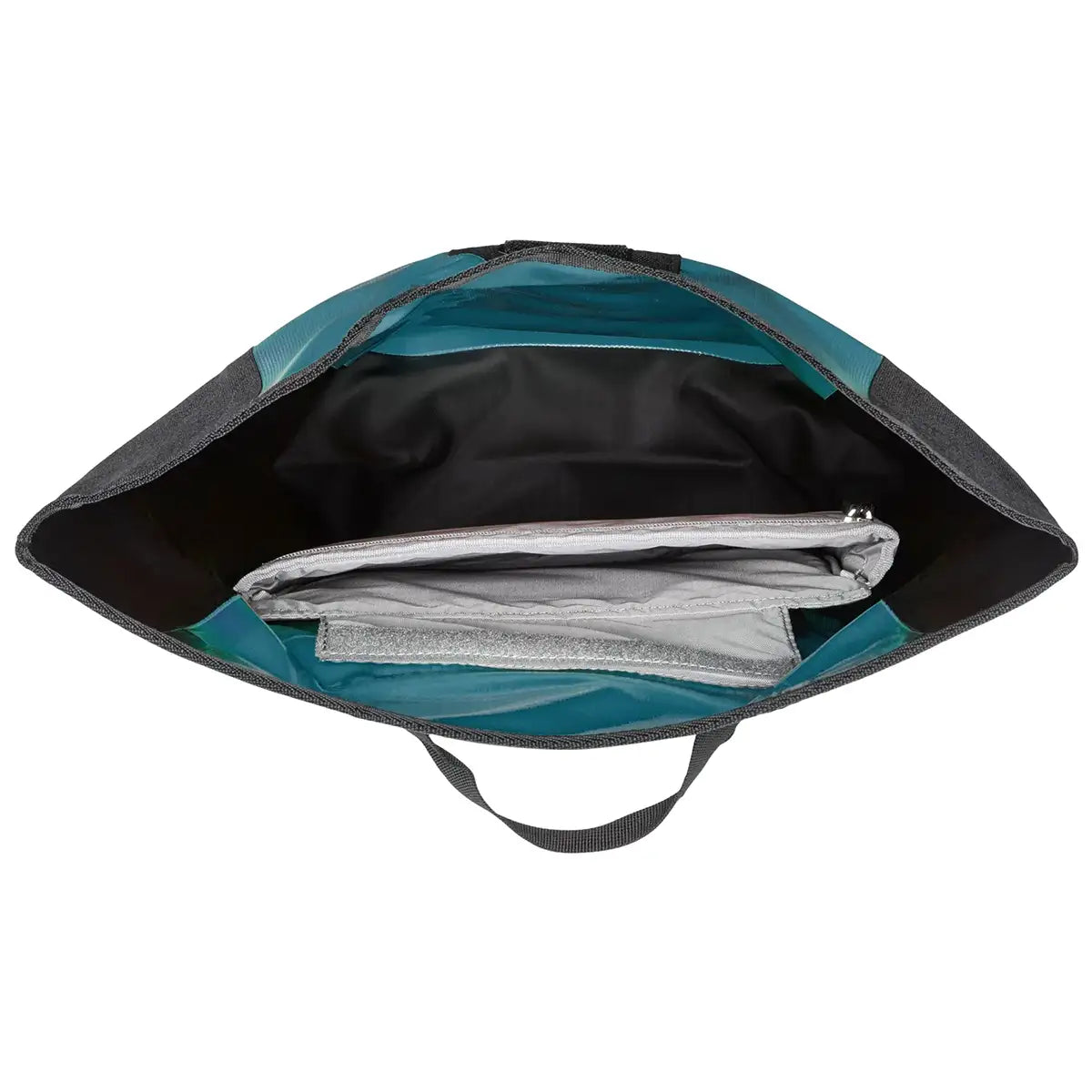 Interior view of Ortlieb Velocity 23L Dry Backpack showing spacious main compartment with padded laptop sleeve and zippered pocket.