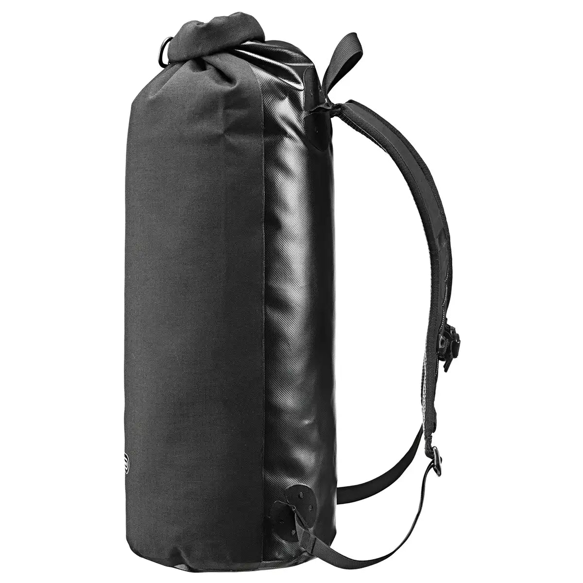 Side profile of Ortlieb X-Tremer 35L Carry Bag Black highlighting its waterproof design and reinforced seams for rugged outdoor use.