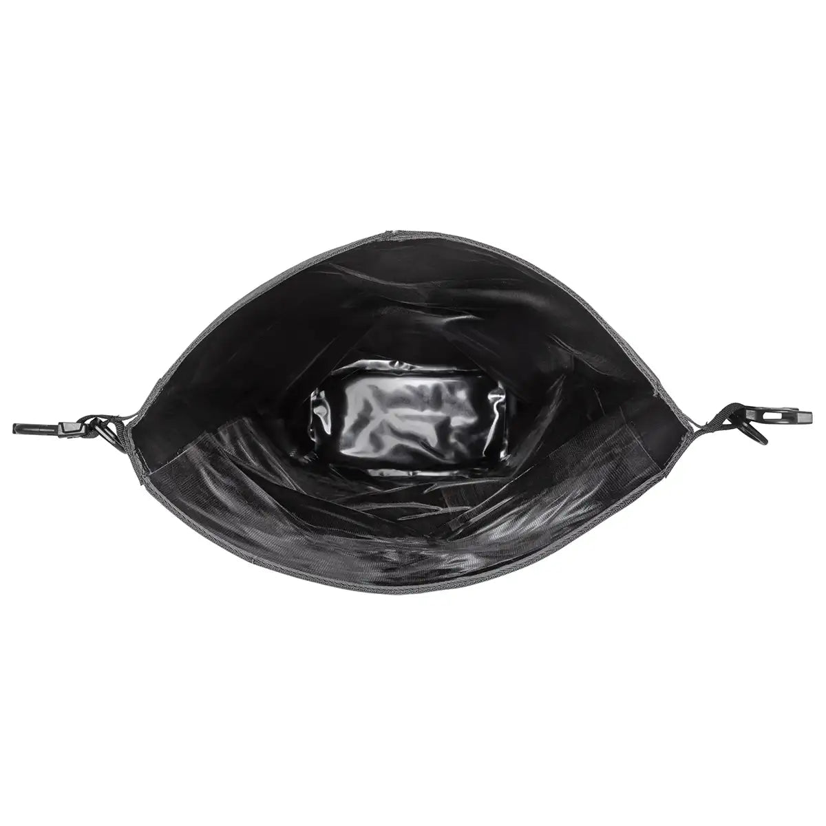 Interior view of Ortlieb X-Tremer 35L Carry Bag Black displaying spacious, waterproof compartment suitable for gear storage in extreme conditions.