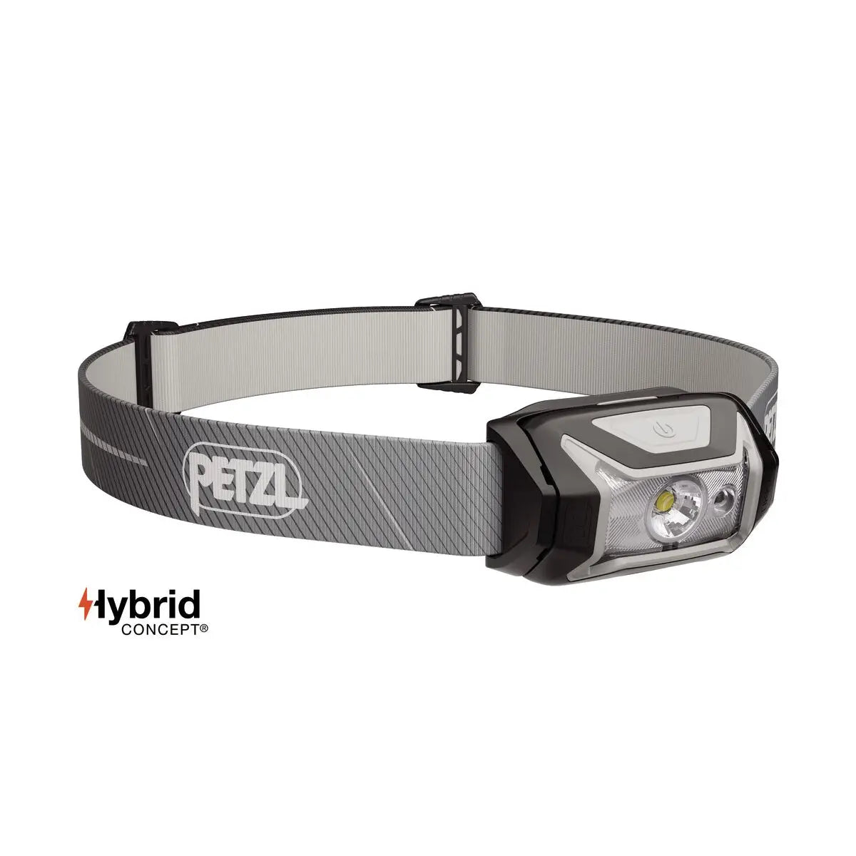 Petzl Tikka Core Headtorch with Red Light 450 Lumens in grey with adjustable strap, ideal for hands-free lighting in outdoor activities.