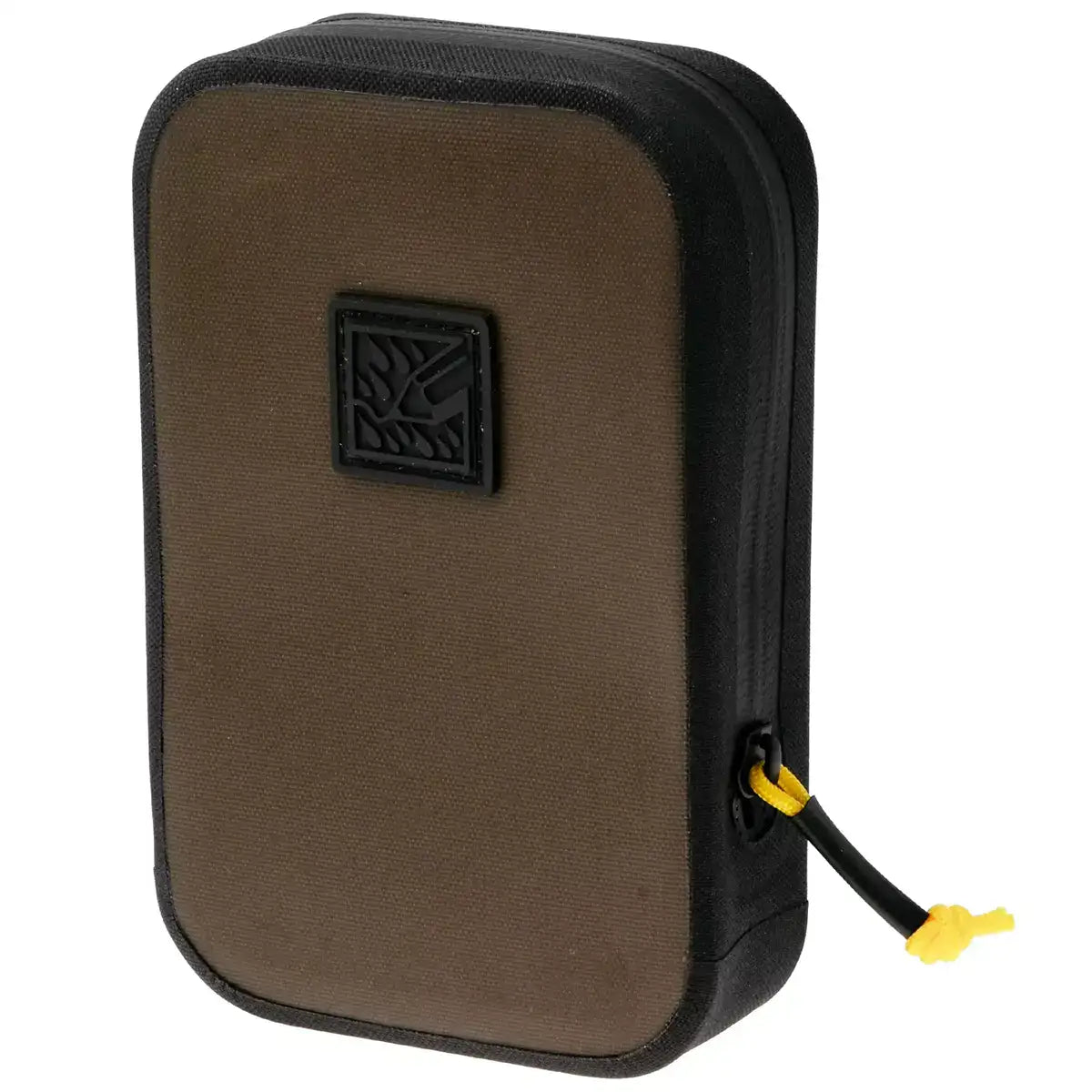 Back view of Rite in the Rain Monsoon waterproof A6 rain shadow pouch with black zipper and yellow cord, on white background