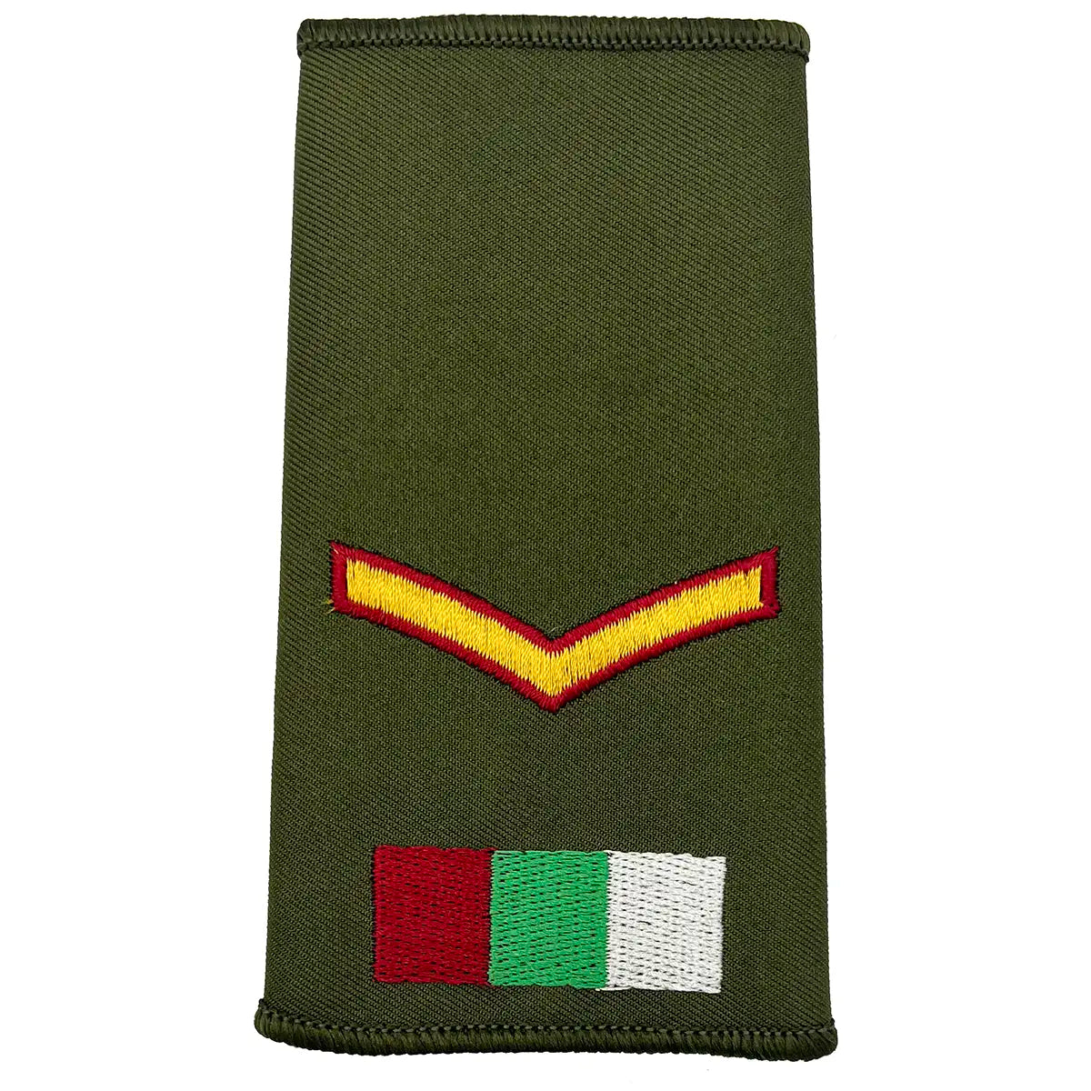 RAMS Olive Green Rank Slide featuring single chevron and tricolor patch, ideal for British Army personnel in medical services.