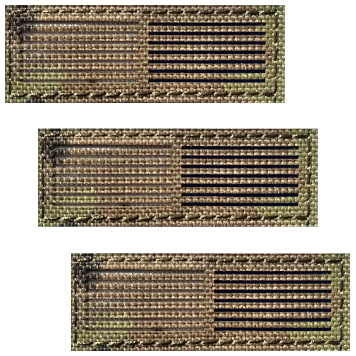 Close-up of military Velcro patches with laser cut design, tan color, rectangular shape, and detailed stitching for tactical uniforms - SKU: JB1647