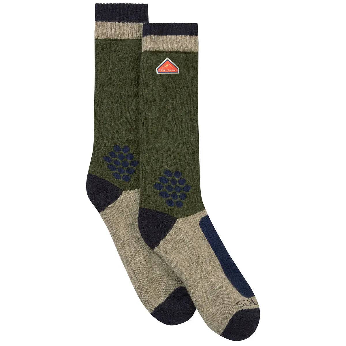 SealSkinz Gresham Recycled Wool Mid Cashmere Socks laid flat, showcasing ribbed texture, reinforced heel, and toe. Stylish, warm, and eco-conscious.