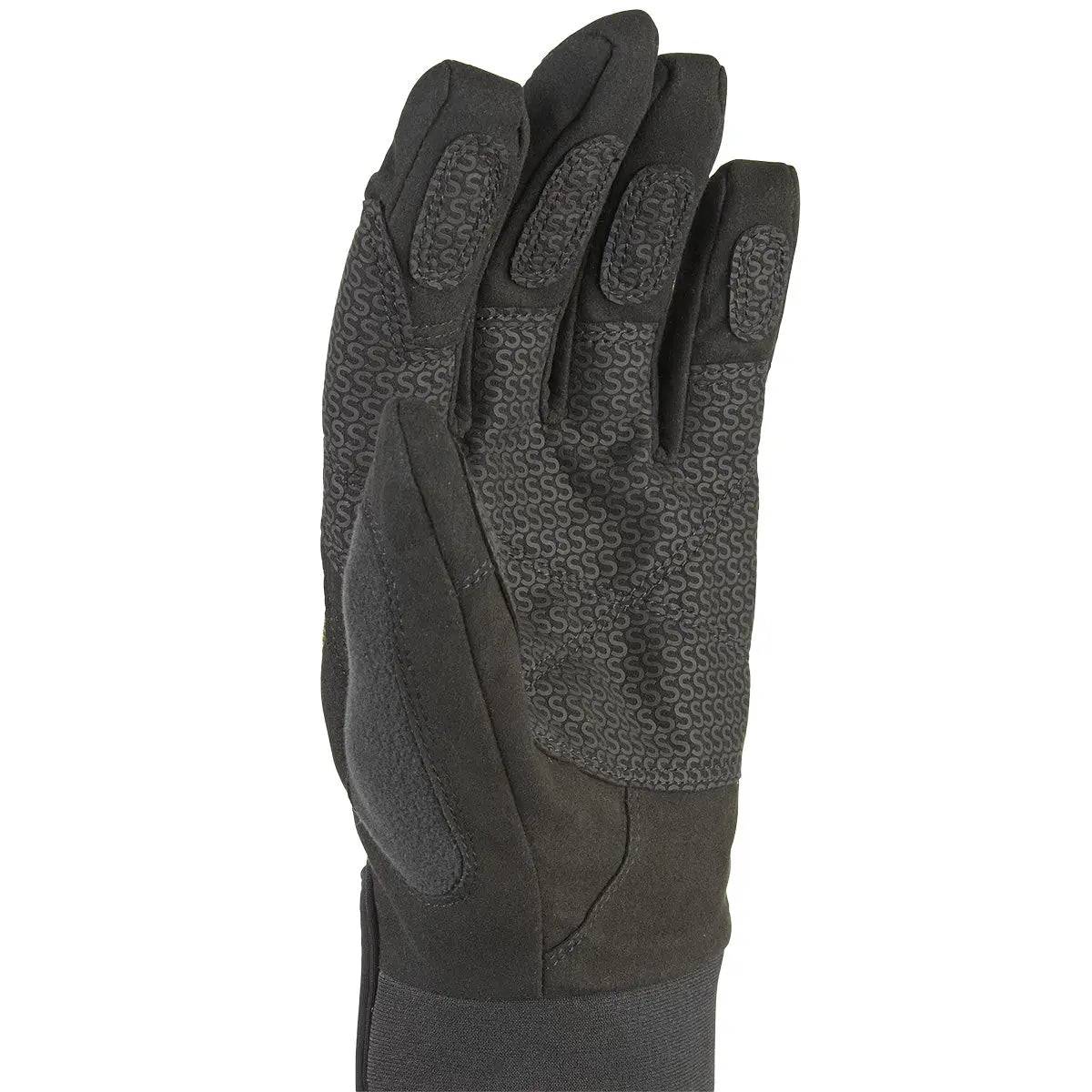 Palm view of SealSkinz Harling Waterproof All Weather Glove in black, featuring textured grip and reinforced padding for enhanced durability.