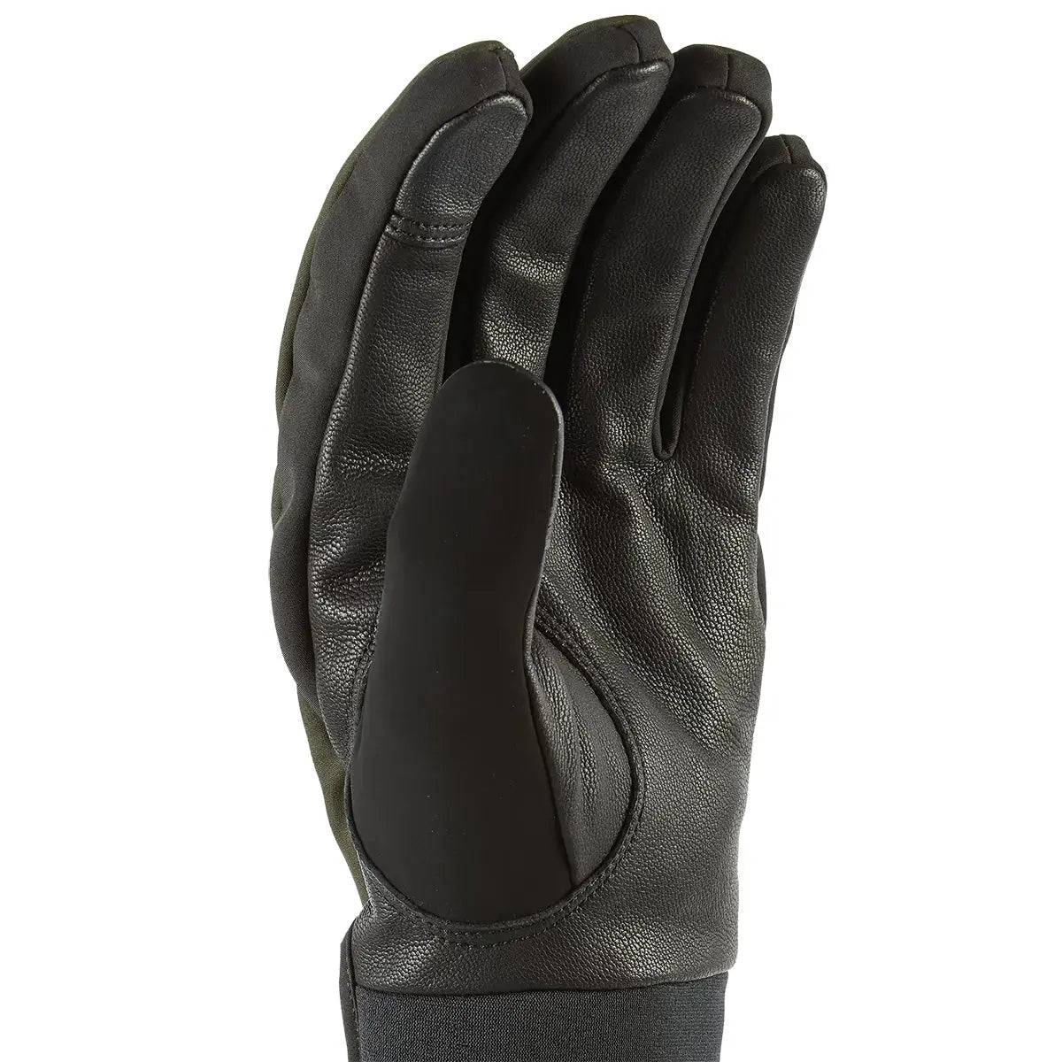 Palm view of SealSkinz Kelling Waterproof Gloves All Weather Insulated, showcasing textured leather grip and ergonomic thumb design.