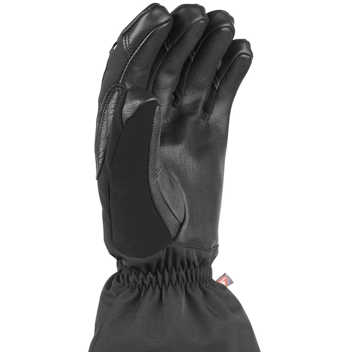 Close-up of the SealSkinz Southery Waterproof Extreme Cold Weather Gauntlet in black, featuring reinforced leather palm and ergonomic fit.