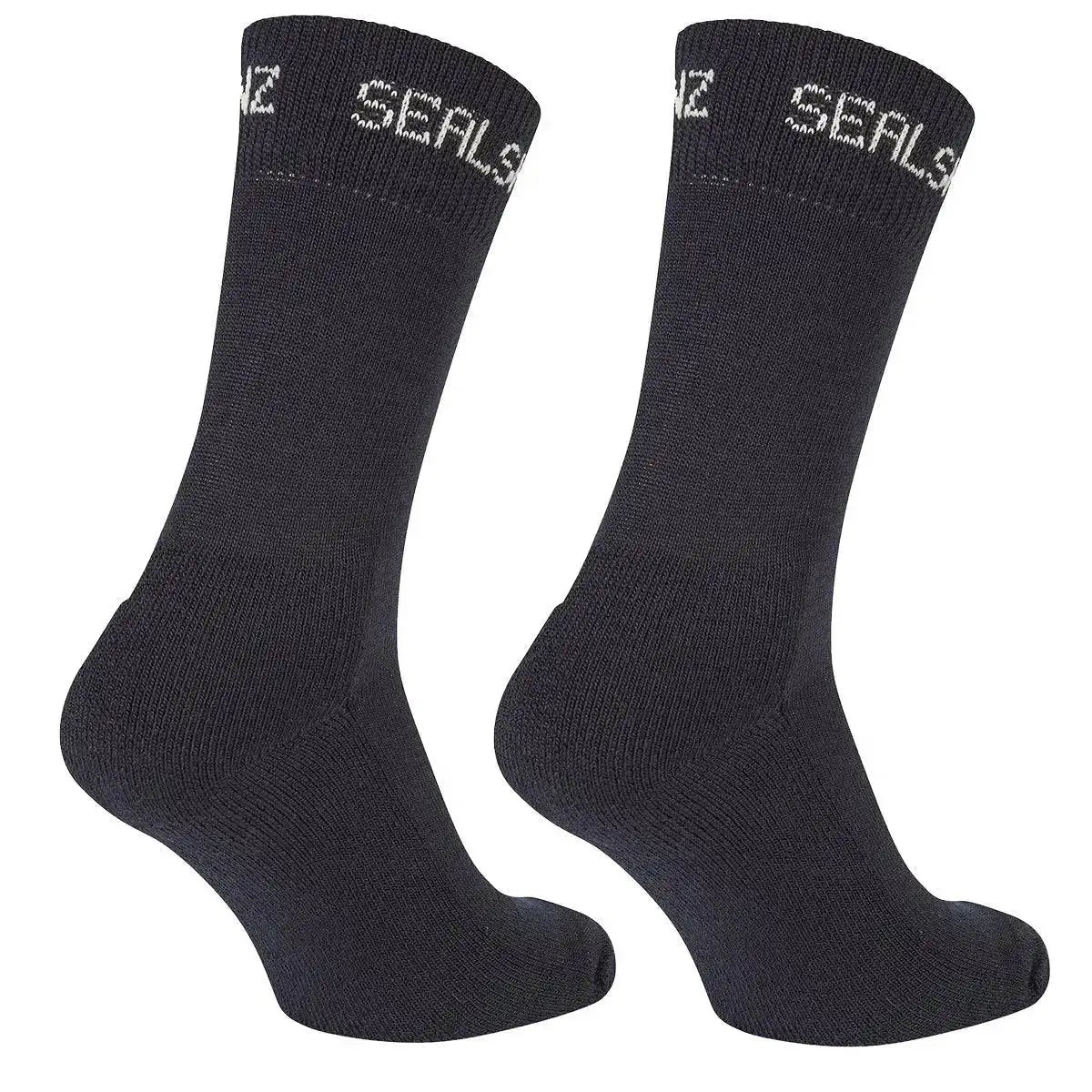 Side view of SealSkinz Suffield Solo Merino Liner Sock in black, highlighting its ergonomic design. Provides warmth and breathability for all-day wear. from John Bull Clothing