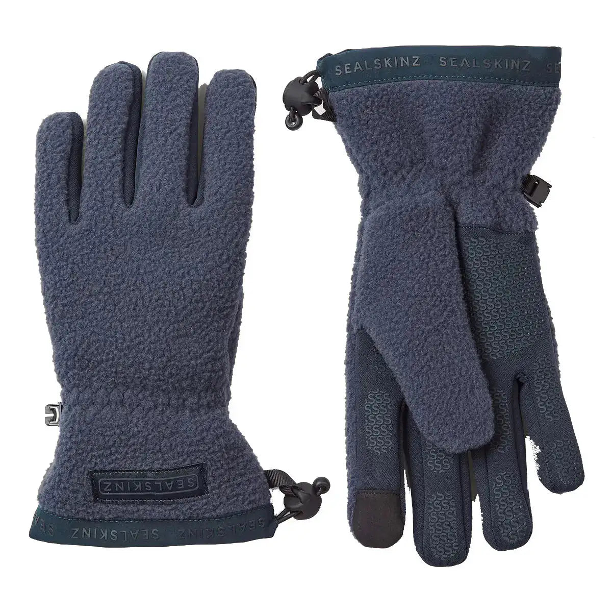 Sealskinz Hoveton Waterproof Sherpa Fleece Glove in blue featuring soft fleece material and touchscreen-compatible fingertips. from John Bull Clothing