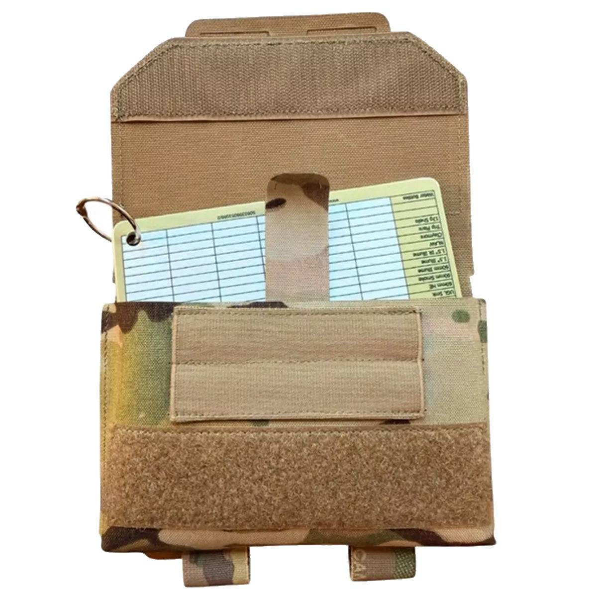 Open Spectre Admin Sleeve Multicam displaying internal admin storage with notepad, designed for efficient field organization.