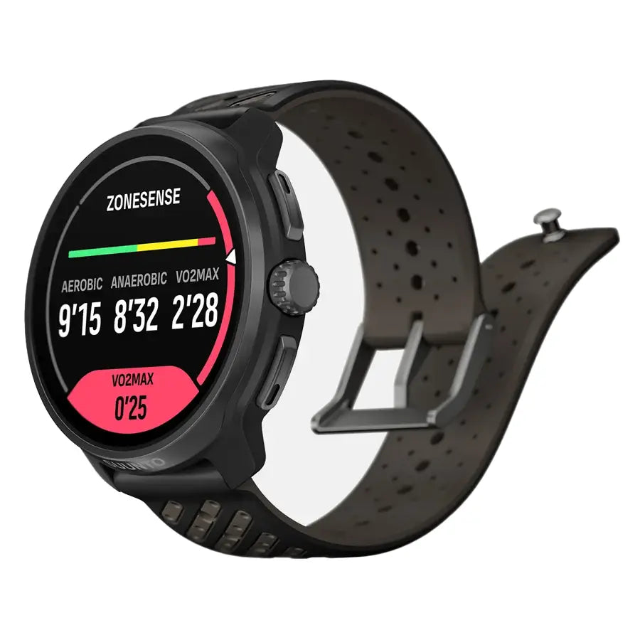 Suunto Race 2 Titanium GPS Watch showing VO2 Max and training zones. Ideal for tracking aerobic and anaerobic performance metrics.