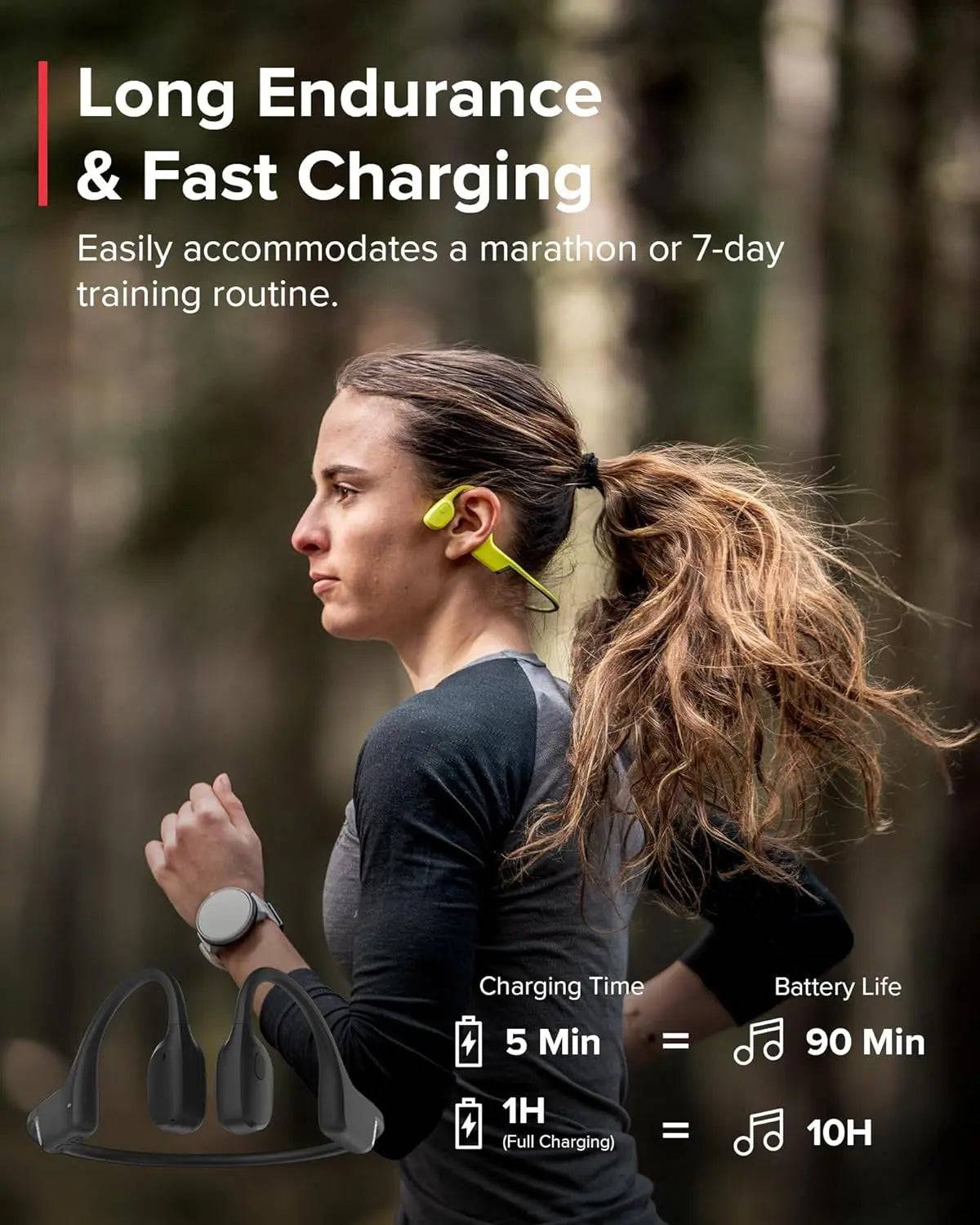 Suunto Sonic Open Ear Bone Headphones with fast charging and long battery life, ideal for marathon training and extended workouts.