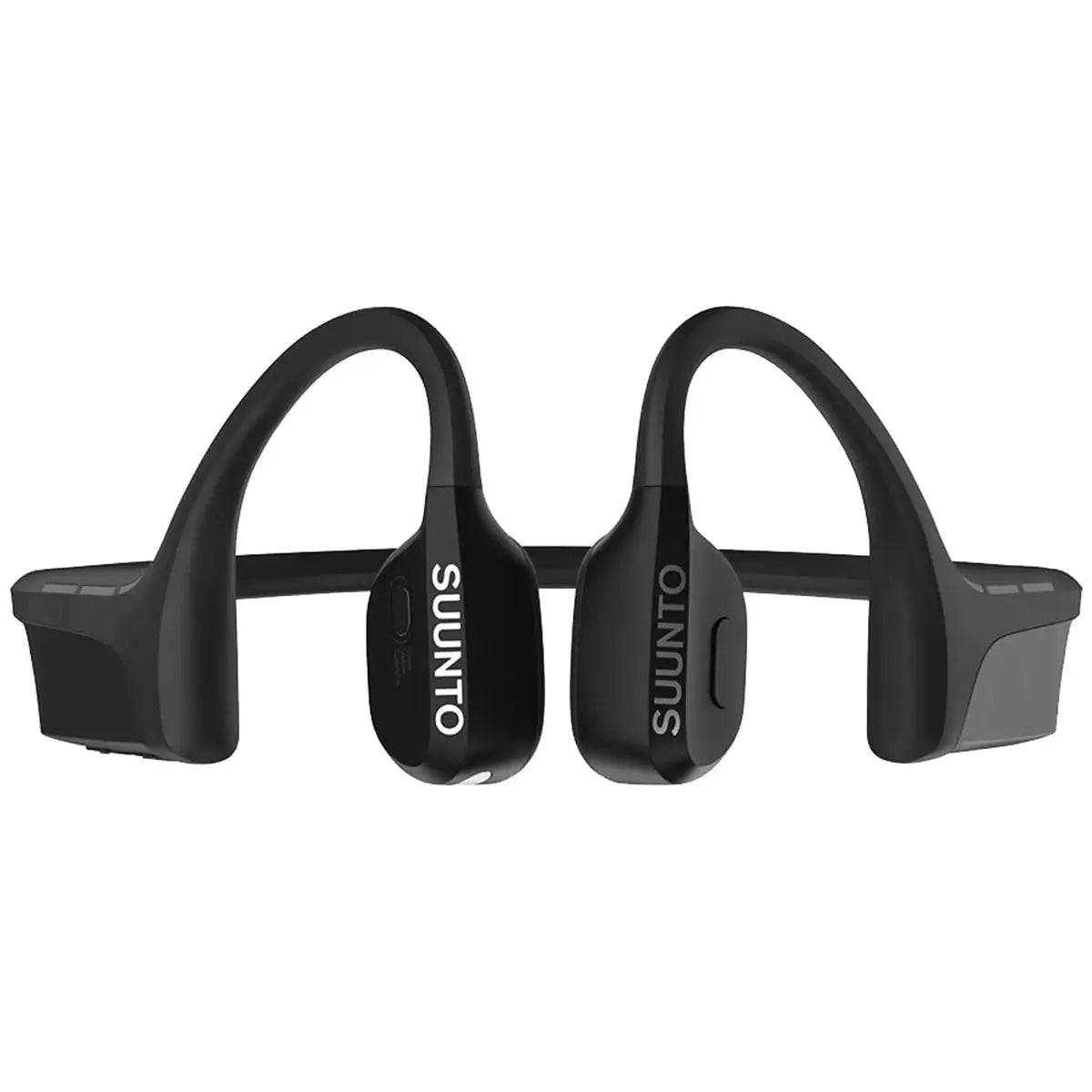 Suunto Wing Open Ear Bluetooth Headphones in black, offering a sleek and modern design with bone conduction technology for clear audio.