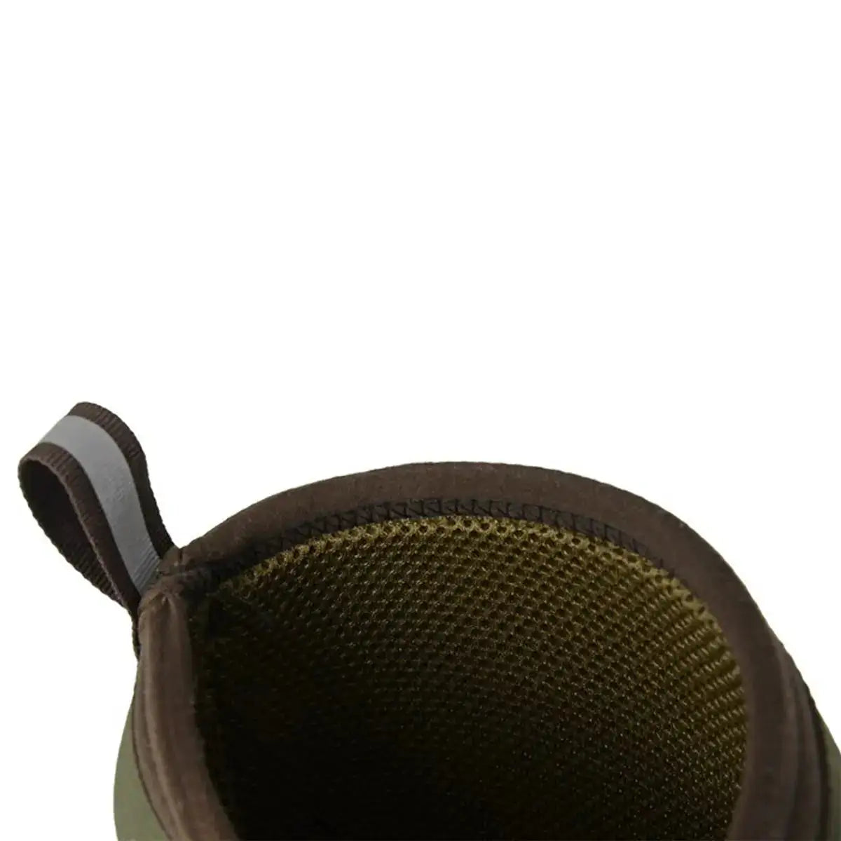 Interior view of the Woodland Mucker Wellington Boot highlighting breathable neoprene lining and pull tab for easy wear. from John Bull Clothing
