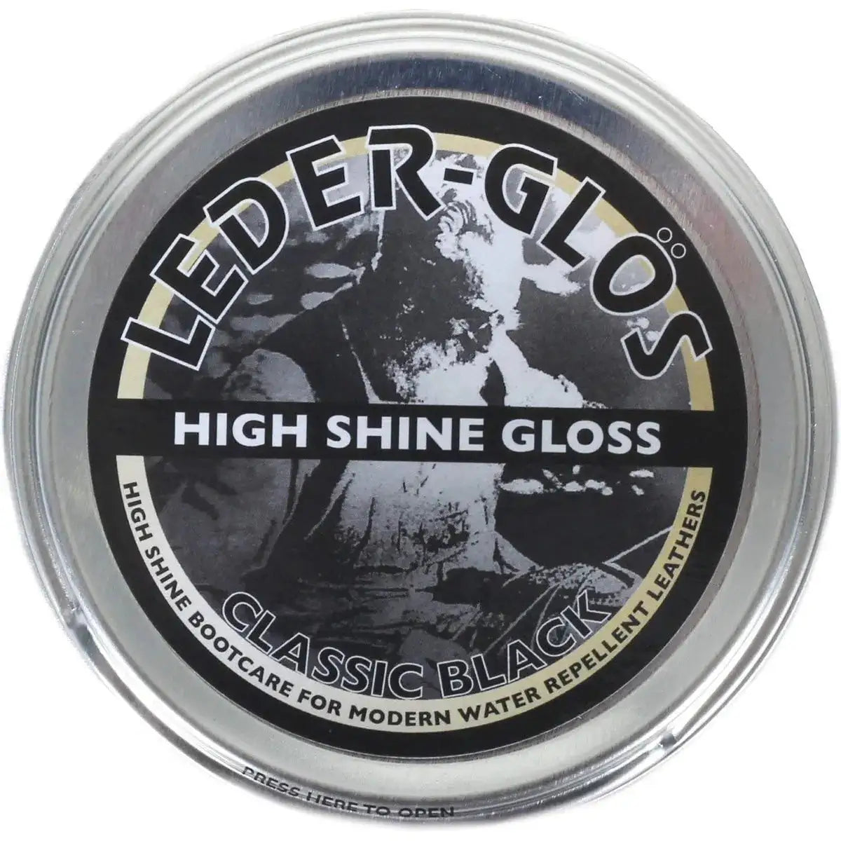 Altberg Leder-Glos Classic Black 100ml tin featuring high shine gloss polish for modern water repellent leather footwear and boot care. Black (1 Tin) from John Bull Clothing