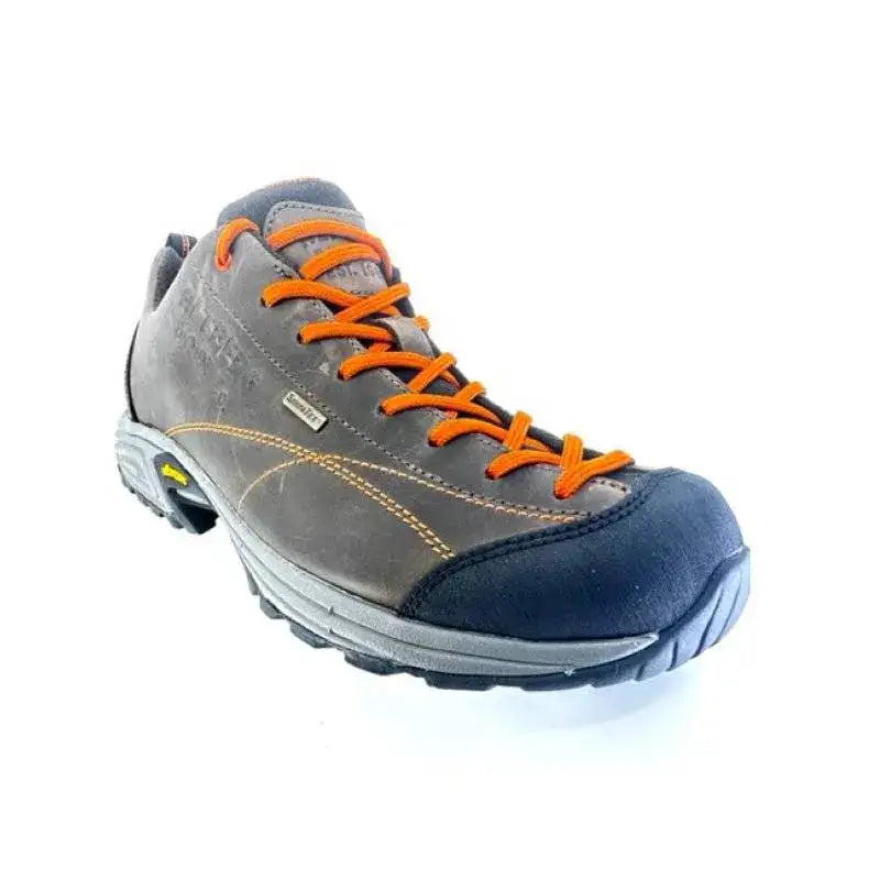 Altberg Skipton Nubuck Leather Walking Shoe in brown with orange laces, featuring a durable Vibram sole for superior grip and comfort. from John Bull Clothing