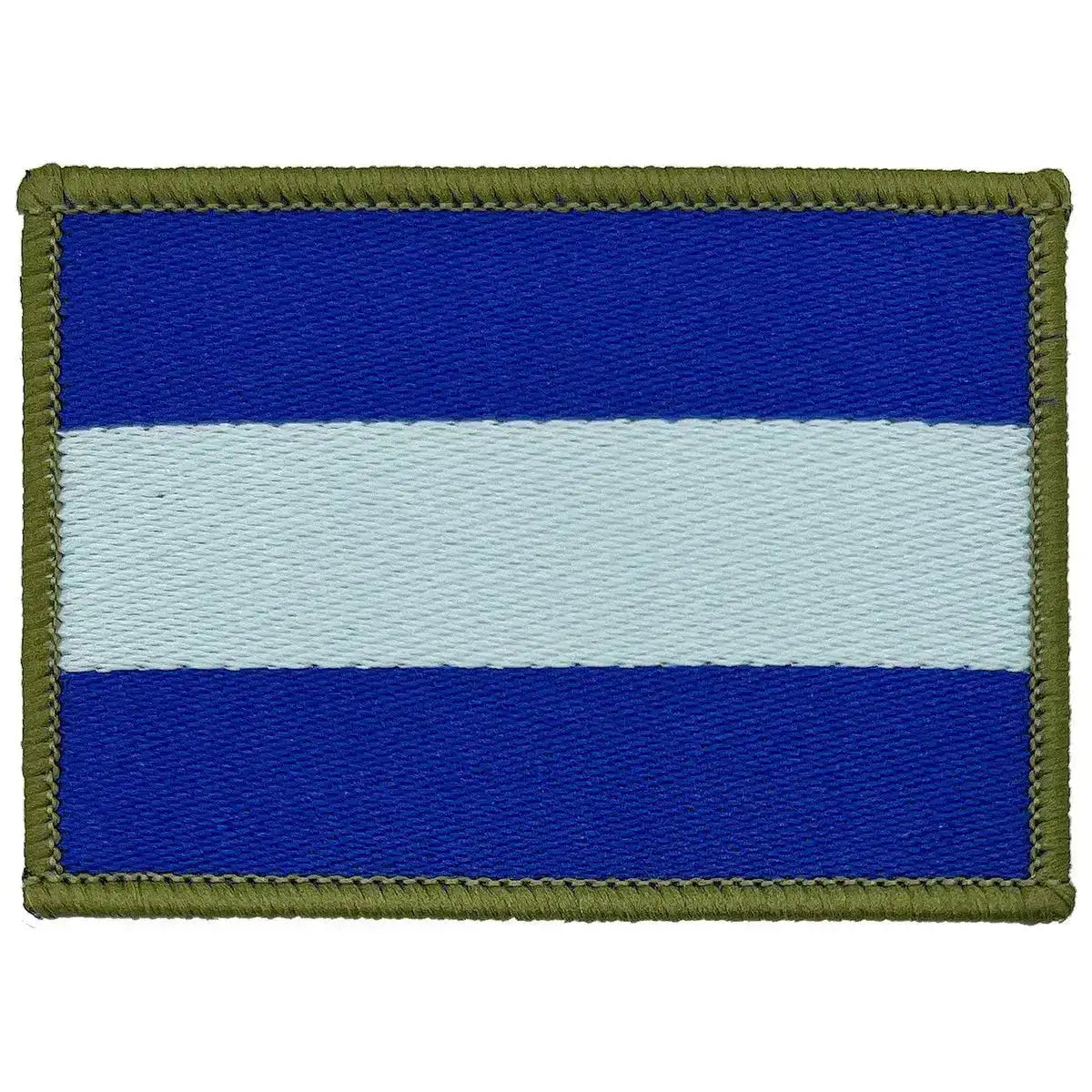 Single Army Air Corp TRF iron on patch featuring a blue and light blue striped design with olive green trim, suitable for Army Air Corps uniforms. 1 Flash from John Bull Clothing