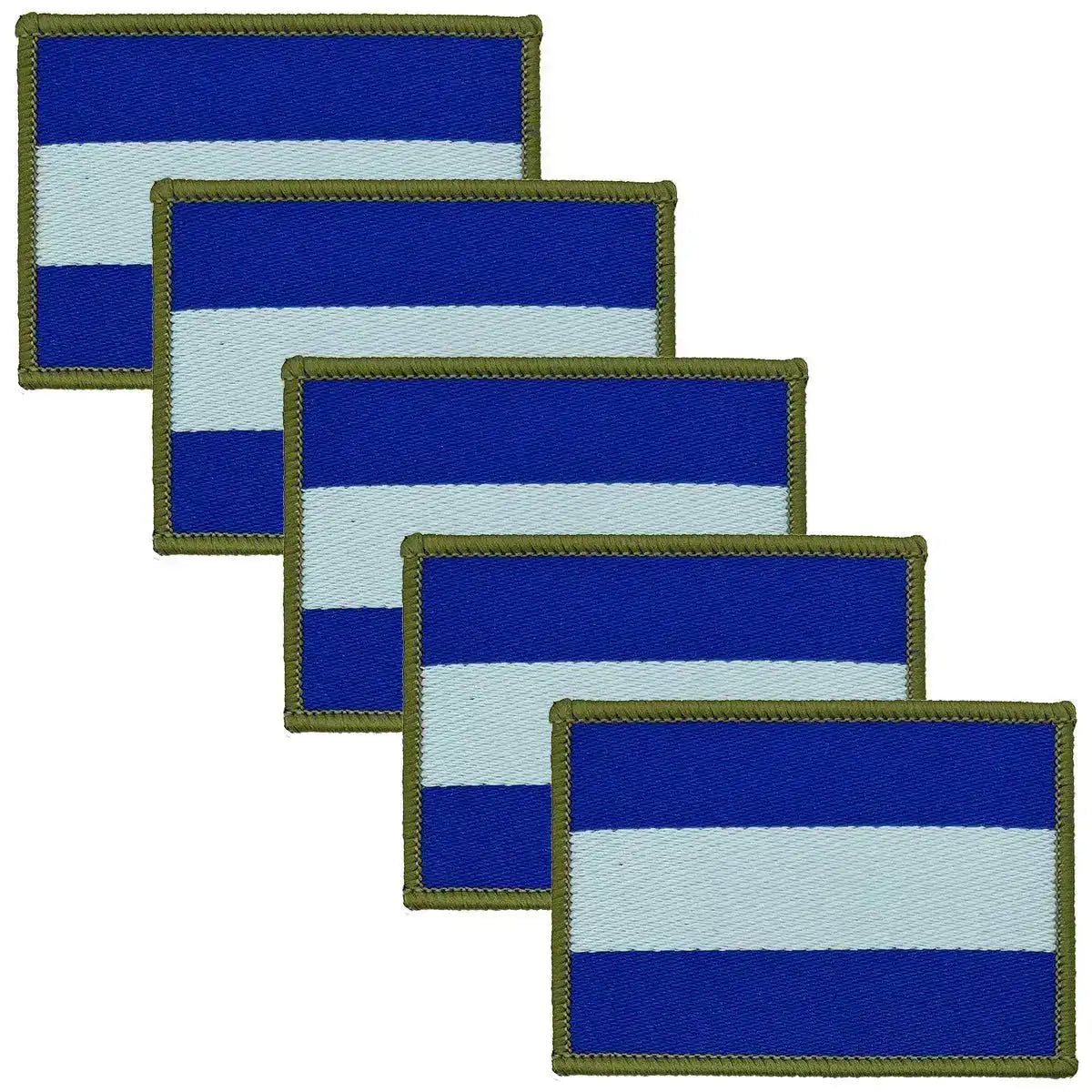 Pack of five Army Air Corp TRF iron or sew on patches with regulation blue and light blue stripes, perfect for tactical military uniform customization. 5 Pack from John Bull Clothing