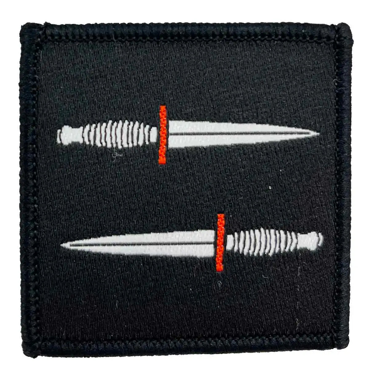 Single Army Special Operations Brigade ASOB Iron On TRF Flash patch with two white daggers and red hilts, ideal for military uniform customization. Single from John Bull Clothing