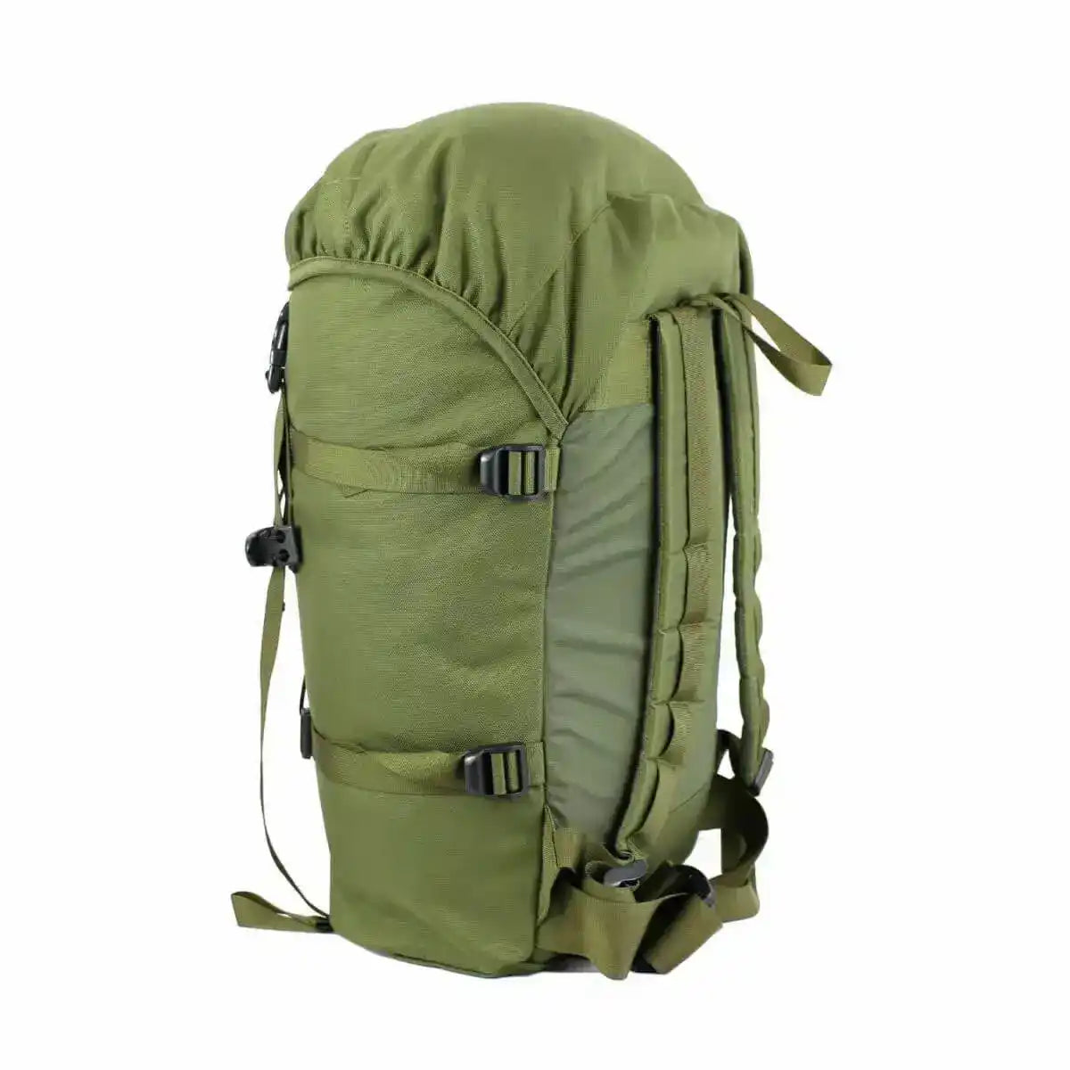 Rear side of green Berghaus Munro II IR Tactical Daysack with padded shoulder straps and adjustable side straps for comfort and fit. from John Bull Clothing