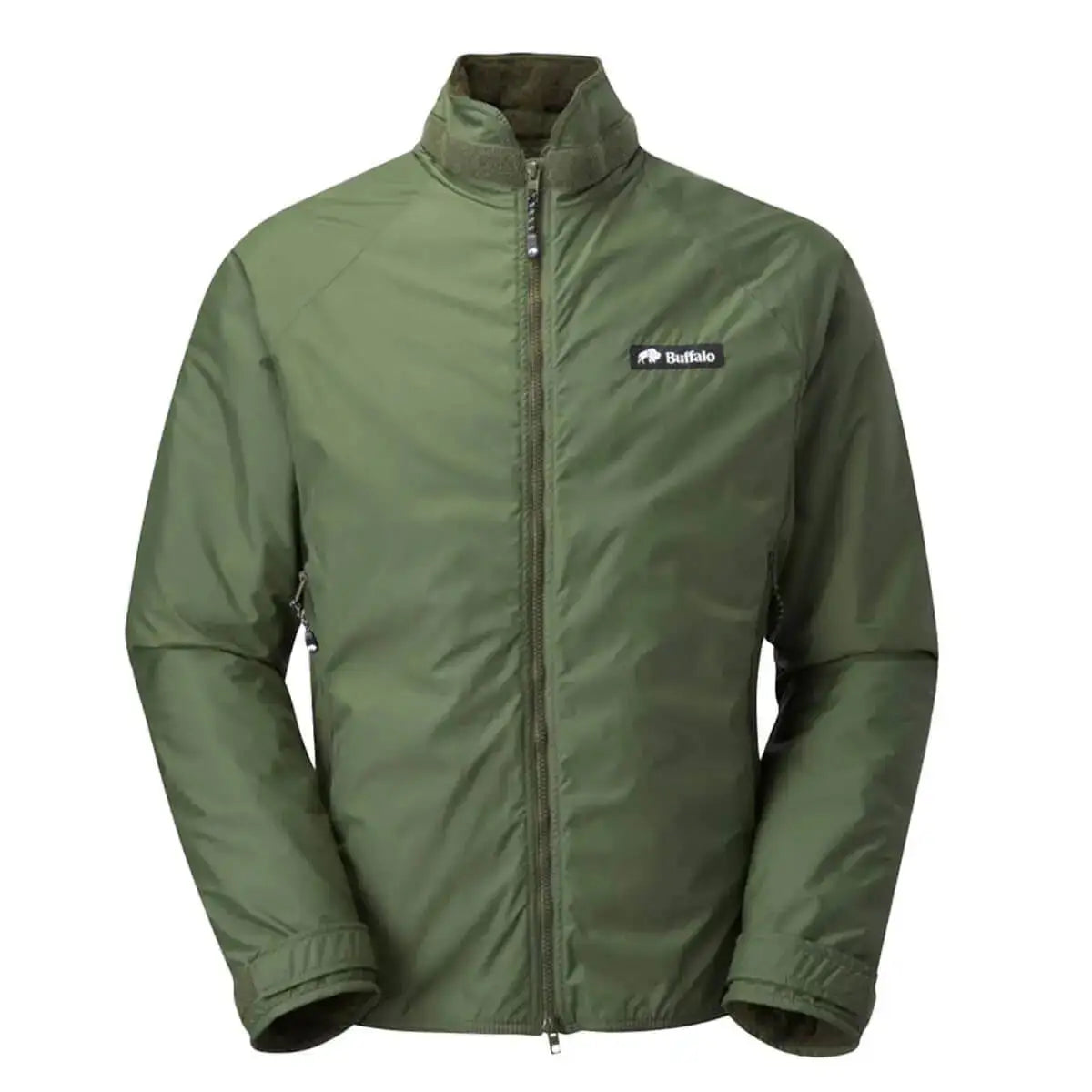 Olive green Buffalo Mens Pertex Belay Jacket with full zip and fleece lining, perfect for hiking and cold weather adventures. Olive Green from John Bull Clothing