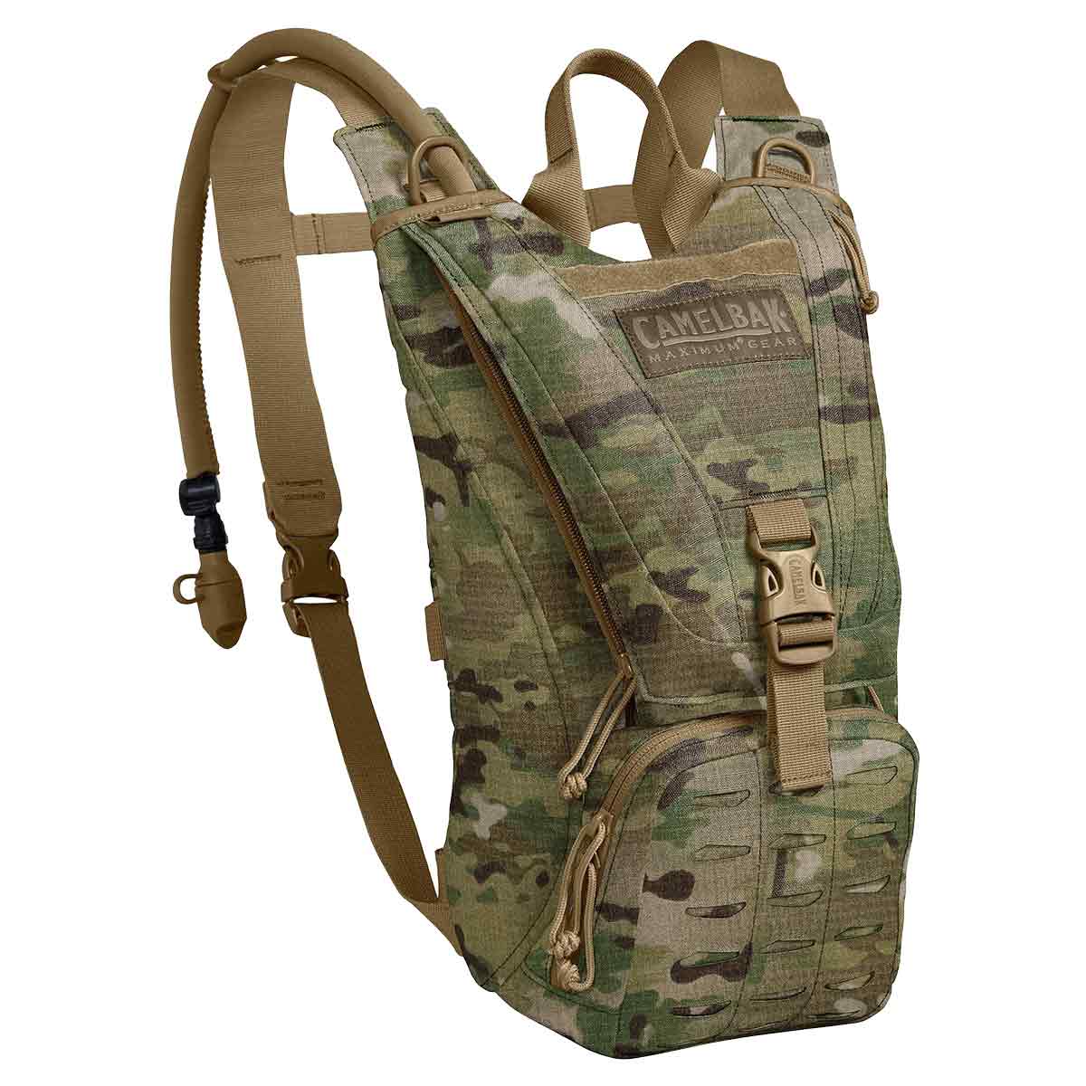 Camelbak Ambush 3L Mil Spec Crux Short Hydration Pack in multicam, built for military and outdoor enthusiasts with a durable, tactical design and 3L reservoir.