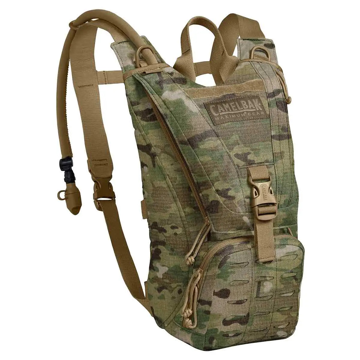 Camelbak Ambush 3L Mil Spec Crux Short Hydration Pack in multicam, built for military and outdoor enthusiasts with a durable, tactical design and 3L reservoir. Multicam from John Bull Clothing