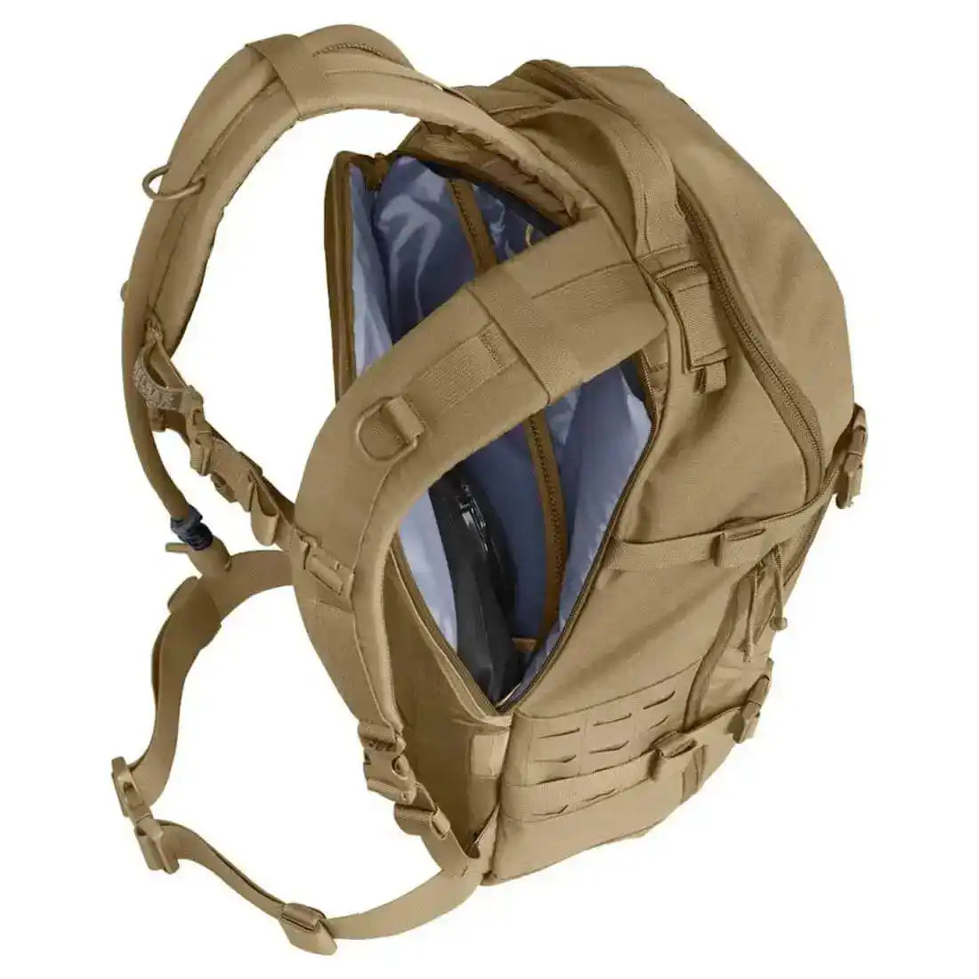 Top view of Camelbak Motherlode Mil Spec Crux Coyote 37L Backpack showing spacious main compartment and hydration reservoir sleeve. from John Bull Clothing