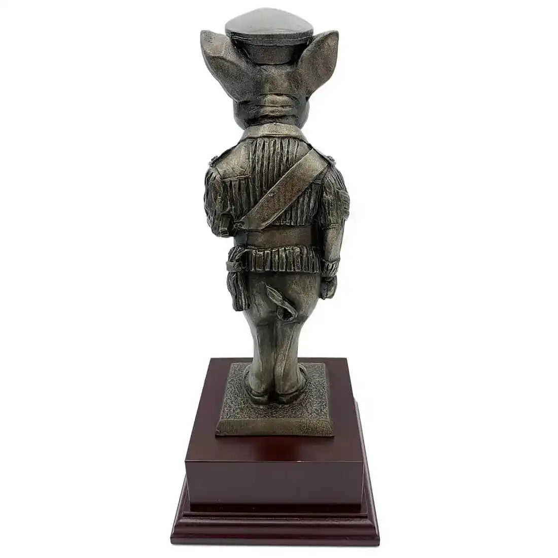 Rear view of Drill Pig Sergeant Bronze Resin Statue highlighting uniform details and craftsmanship, great for army-themed decor. from John Bull Clothing