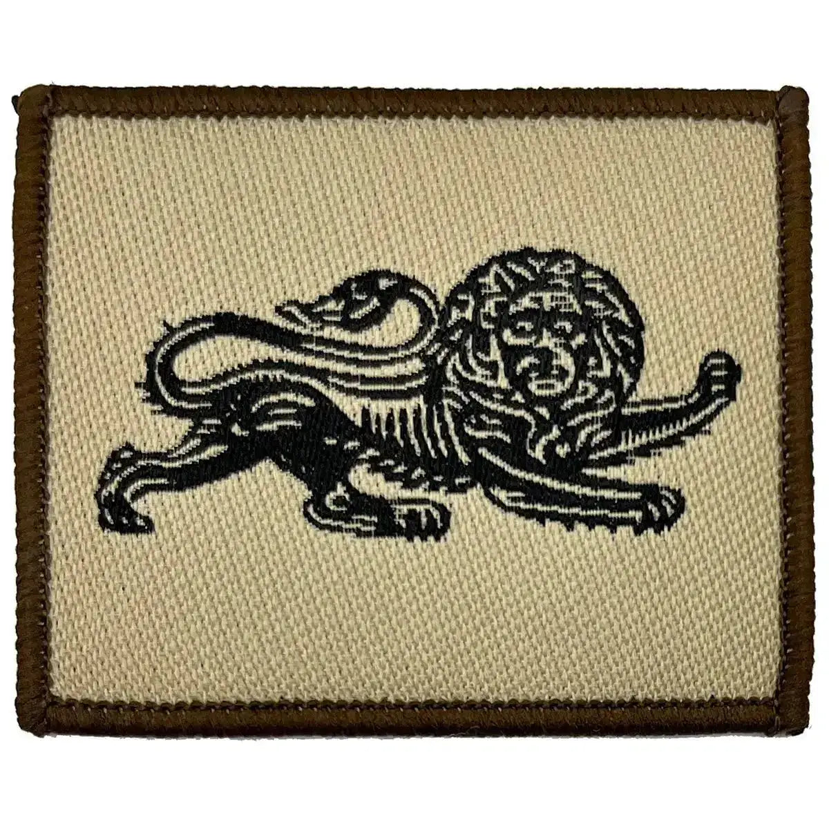 Single Duke of Lancasters TRF patch with black lion design on beige background, iron-on flash for military apparel from John Bull Clothing. 1 Flash from John Bull Clothing