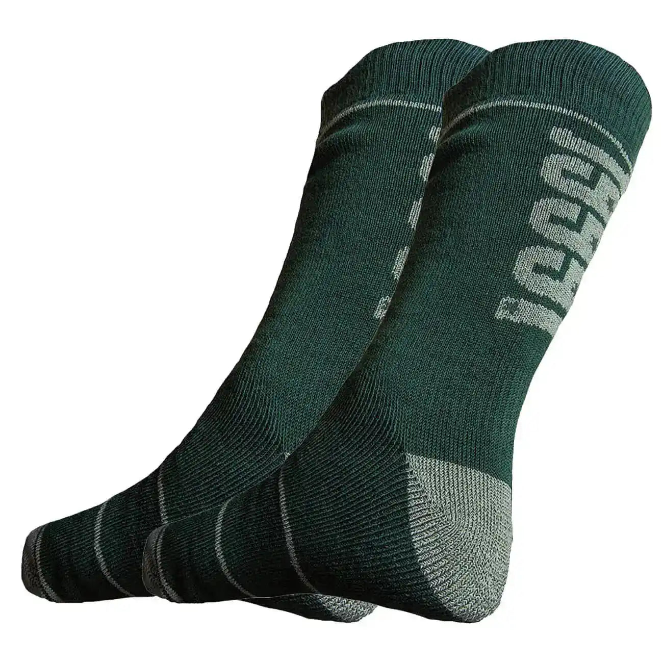 Feeet Rambler Cotton Rich Socks 2 Pack in dark green with grey heel and toe, ideal for casual walking and everyday comfort. from John Bull Clothing