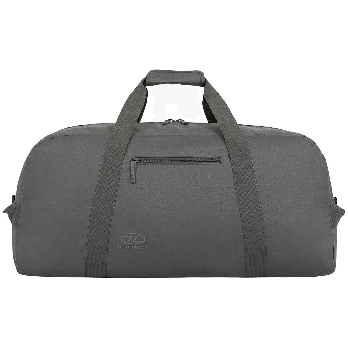 Highlander Cargo 100L Heavy Duty Bag in grey, offering a large storage capacity, sturdy polyester fabric, and a convenient zippered front pocket for essentials.
