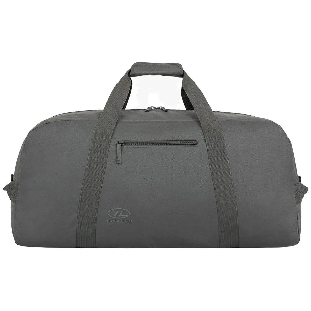 Highlander Cargo 100L Heavy Duty Bag in grey, offering a large storage capacity, sturdy polyester fabric, and a convenient zippered front pocket for essentials. Grey from John Bull Clothing