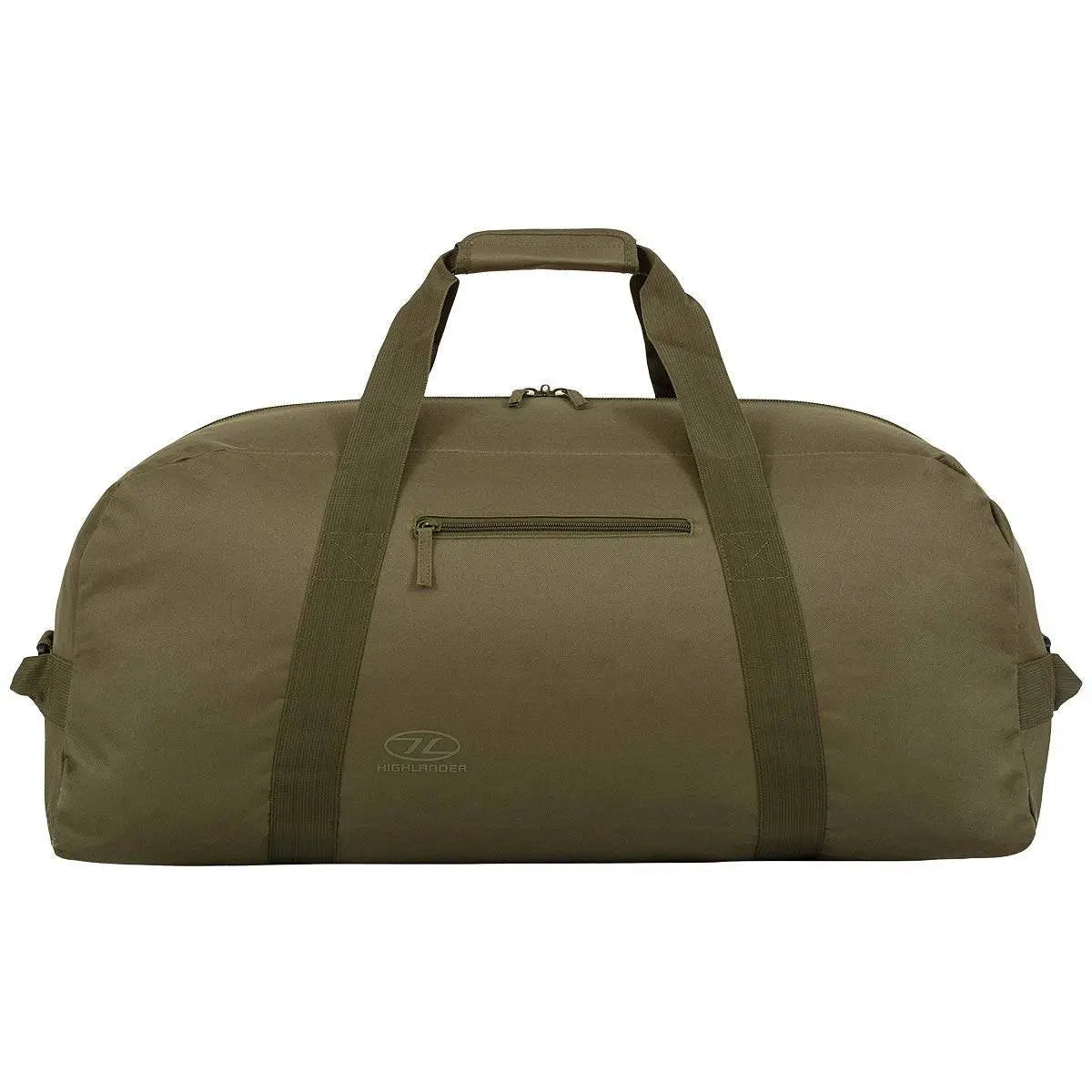 Highlander Cargo 100L Heavy Duty Bag in olive green, designed for rugged use with reinforced handles, a spacious main compartment, and a secure front pocket.