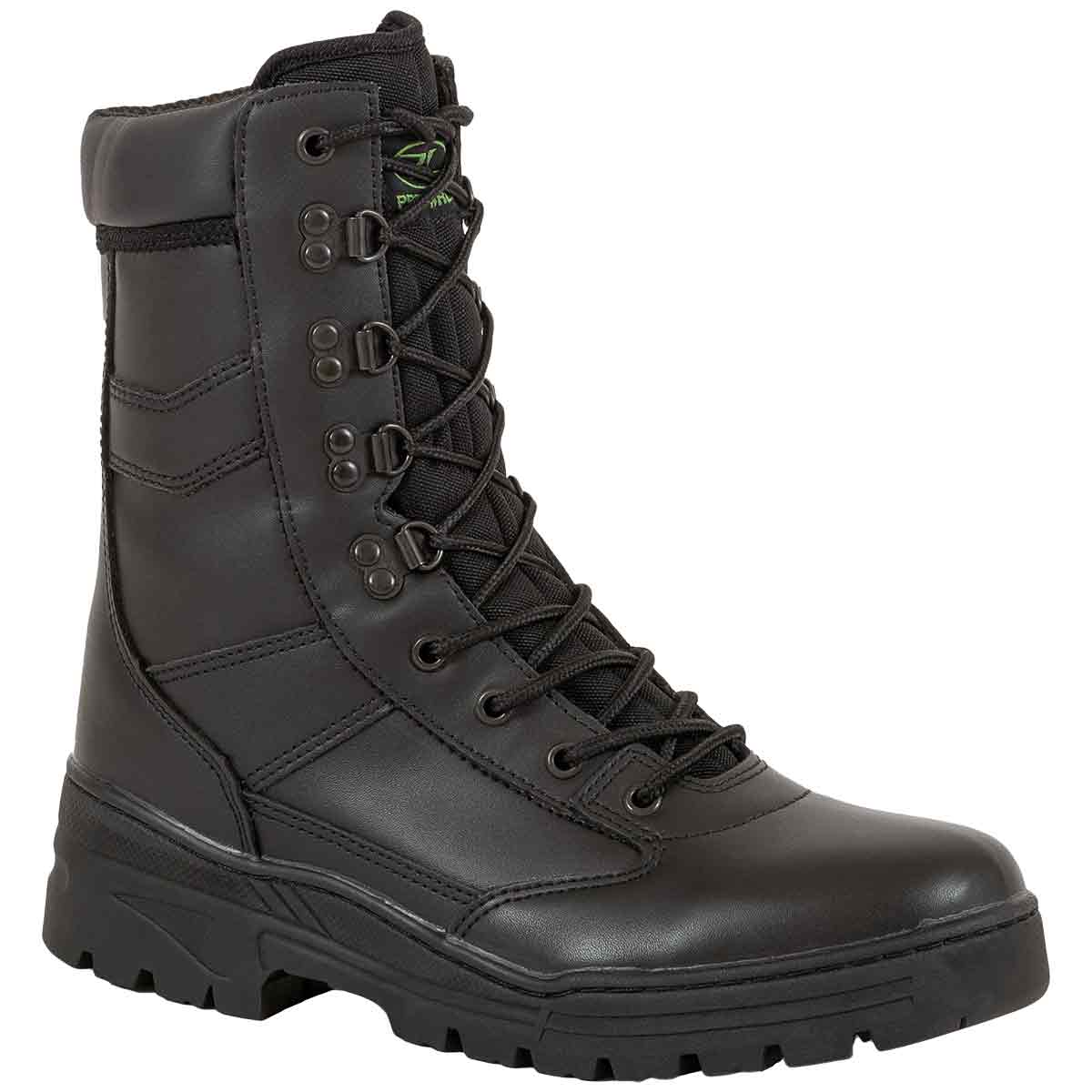 Single Highlander Delta Black Police Boot featuring a lace-up design, reinforced stitching, and padded collar for tactical performance.