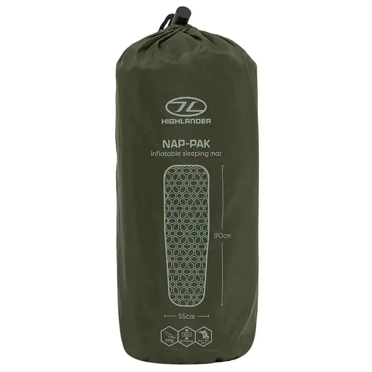 Highlander Nap-Pak Inflatable Sleeping Mattress Olive Green - John Bull Clothing from John Bull Clothing
